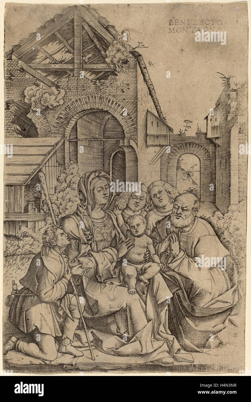 Benedetto Montagna (Italian, c. 1480 - 1555 or 1558), The Nativity, c. 1507, engraving Stock Photo
