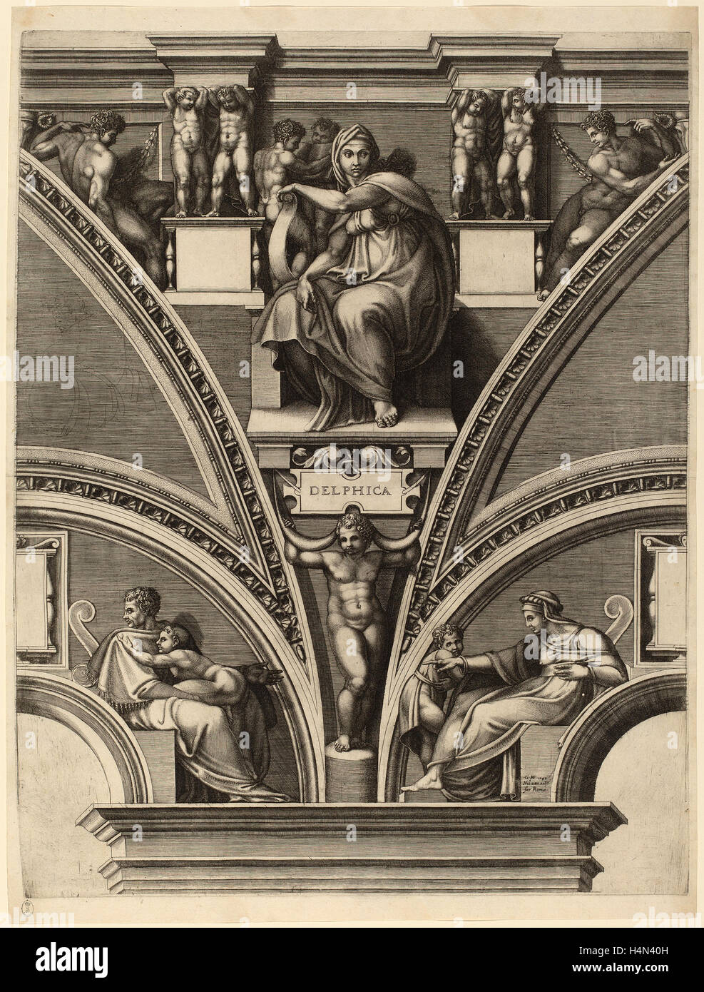 Giorgio Ghisi after Michelangelo (Italian, 1520 - 1582), The Delphic Sibyl, early 1570s, engraving on laid paper Stock Photo
