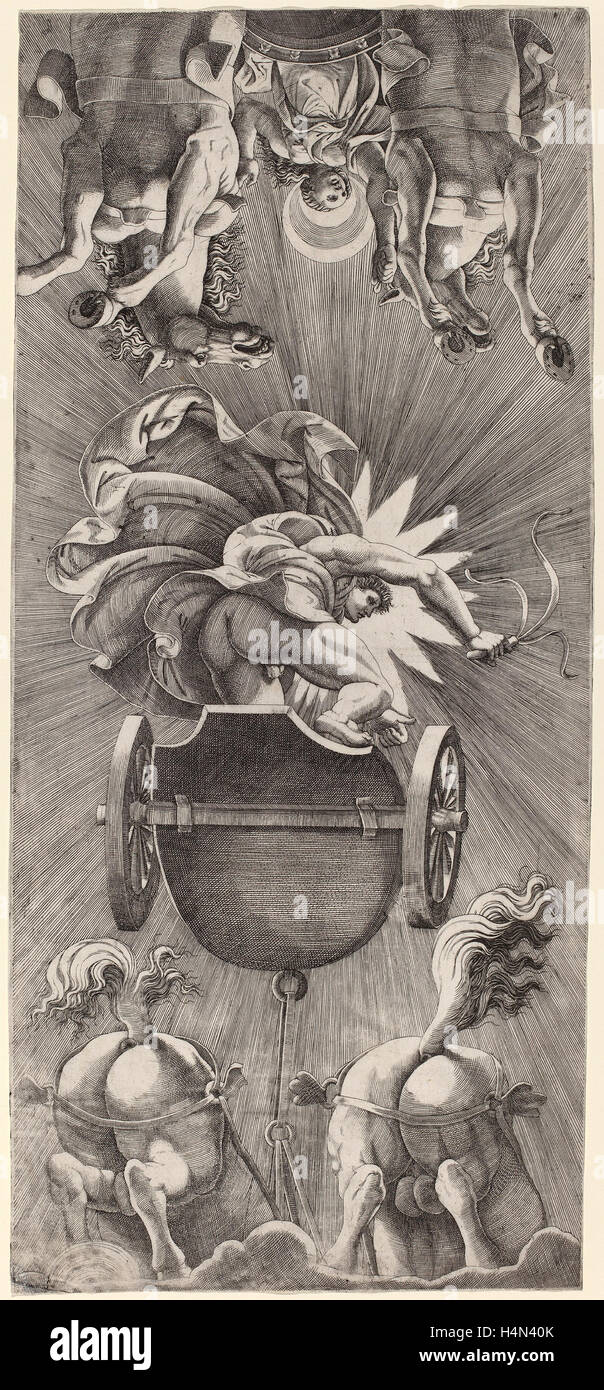 Adamo Scultori after Giulio Romano (Italian, c. 1530 - 1585), The Setting of the Sun with Chariots of Apollo and Diana Stock Photo