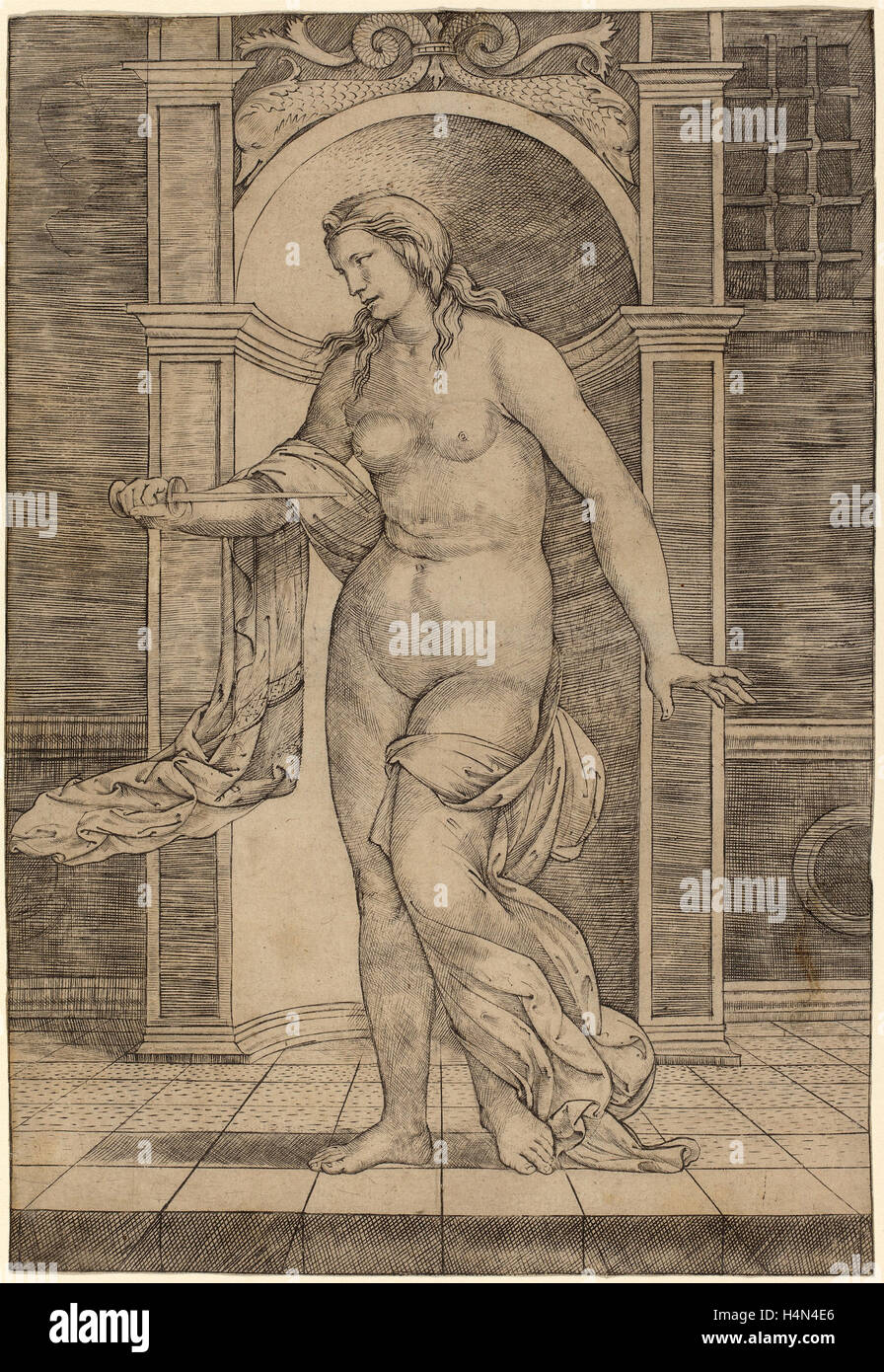 Jacopo Francia (Italian, 1486 or before - 1557), Lucretia, c. 1510, engraving Stock Photo