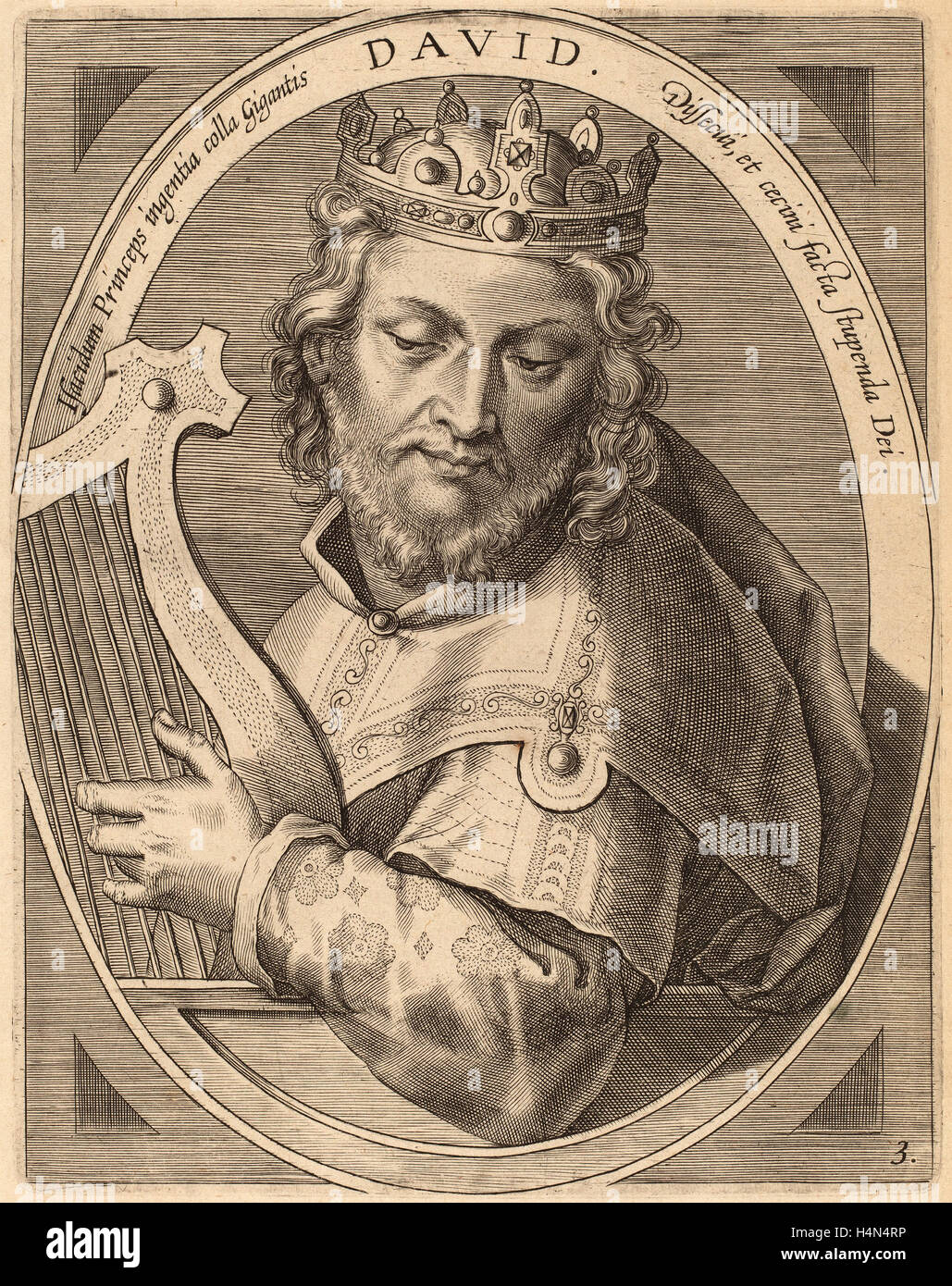 Theodor Galle after Jan van der Straet (Flemish, c. 1571 - 1633), David, published 1613, engraving on laid paper Stock Photo