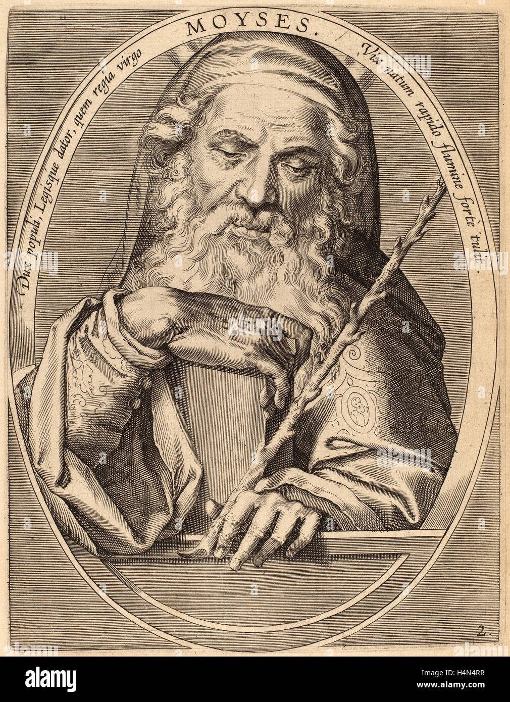 Theodor Galle after Jan van der Straet (Flemish, c. 1571 - 1633), Moses, published 1613, engraving on laid paper Stock Photo