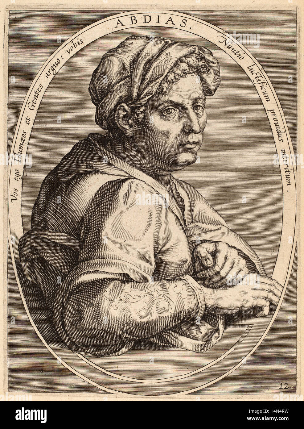 Theodor Galle after Jan van der Straet (Flemish, c. 1571 - 1633), Abdias, published 1613, engraving on laid paper Stock Photo