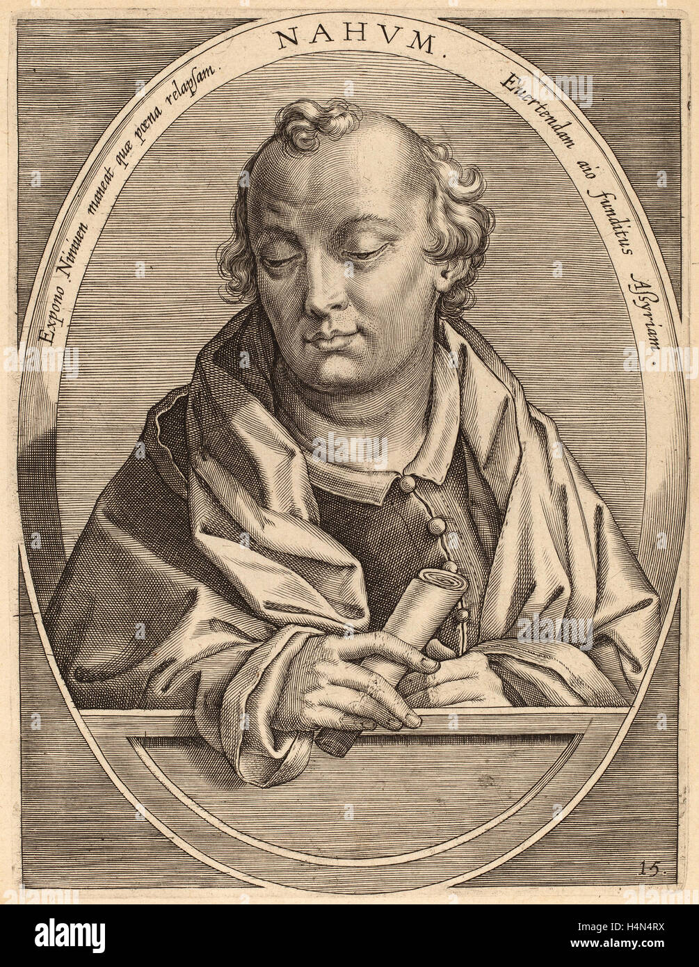 Theodor Galle after Jan van der Straet (Flemish, c. 1571 - 1633), Nahum, published 1613, engraving on laid paper Stock Photo
