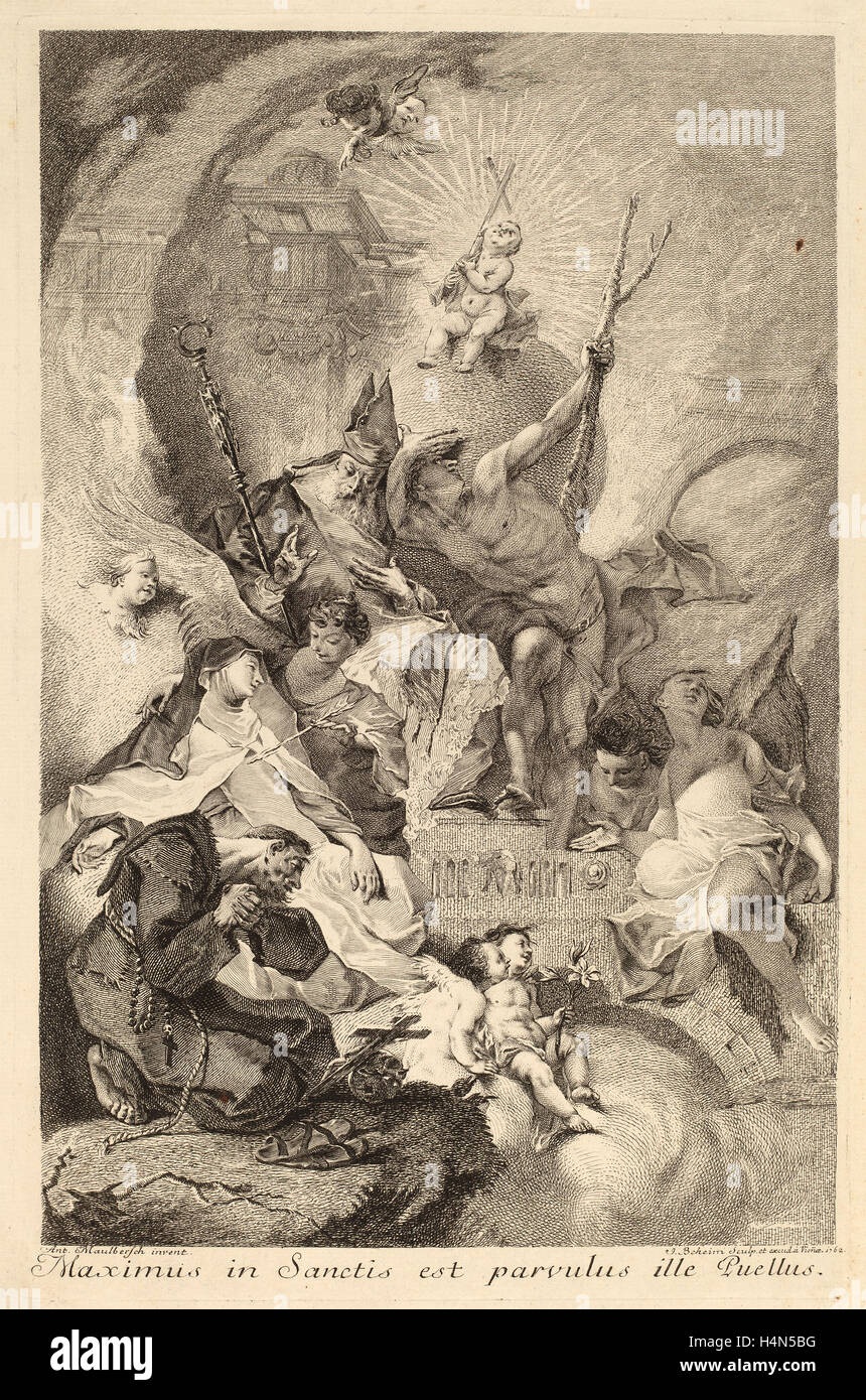 Johann Beheim after Franz Anton Maulbertsch (Austrian, c. 1730 - after 1770), Four Saints, 1762, etching and engraving Stock Photo