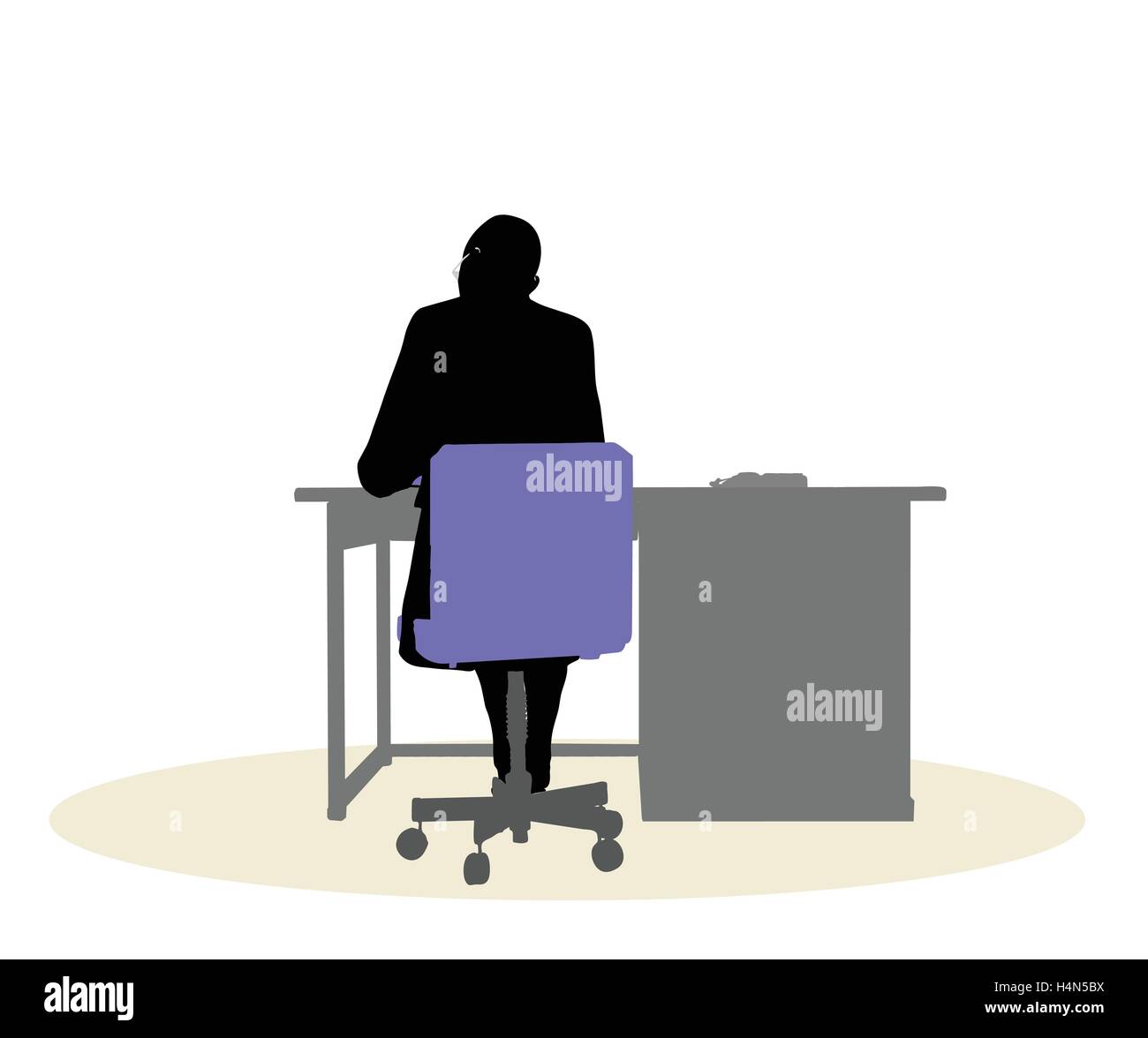 EPS 10 vector illustration of a business woman sitting at a desk Stock Vector