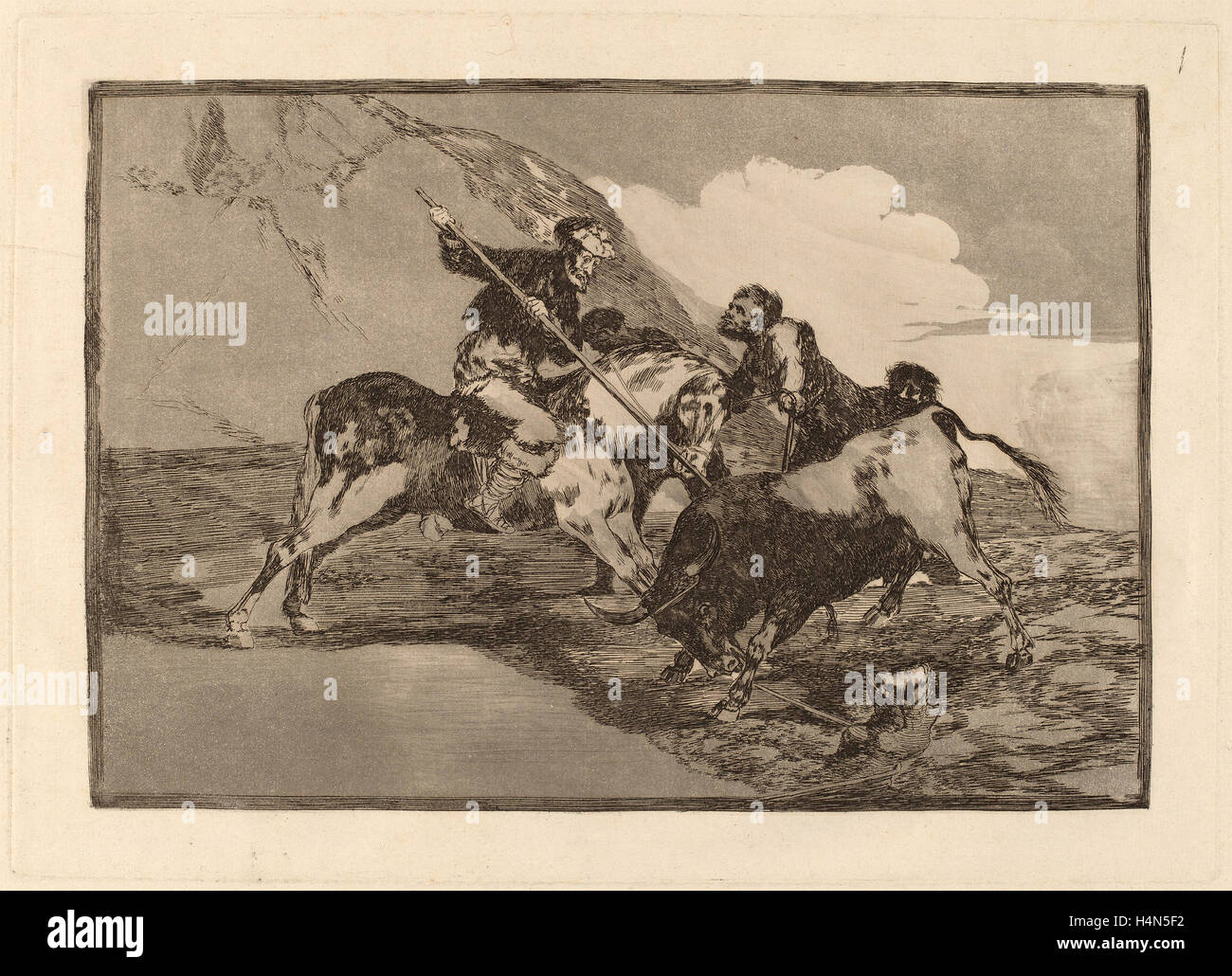 Francisco de Goya, Modo con que los antiguos Espanoles cazaban los toros a caballo en el campo Stock Photo