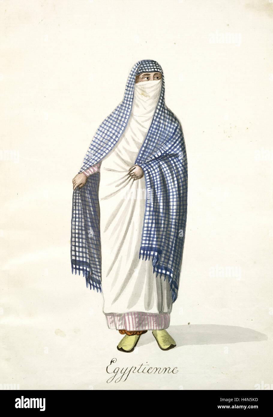 Egyptienne. A veiled peasant woman, her head and shouders covered by a blue-plaid shawl. [85], Mahmud II, Sultan of the Turks Stock Photo