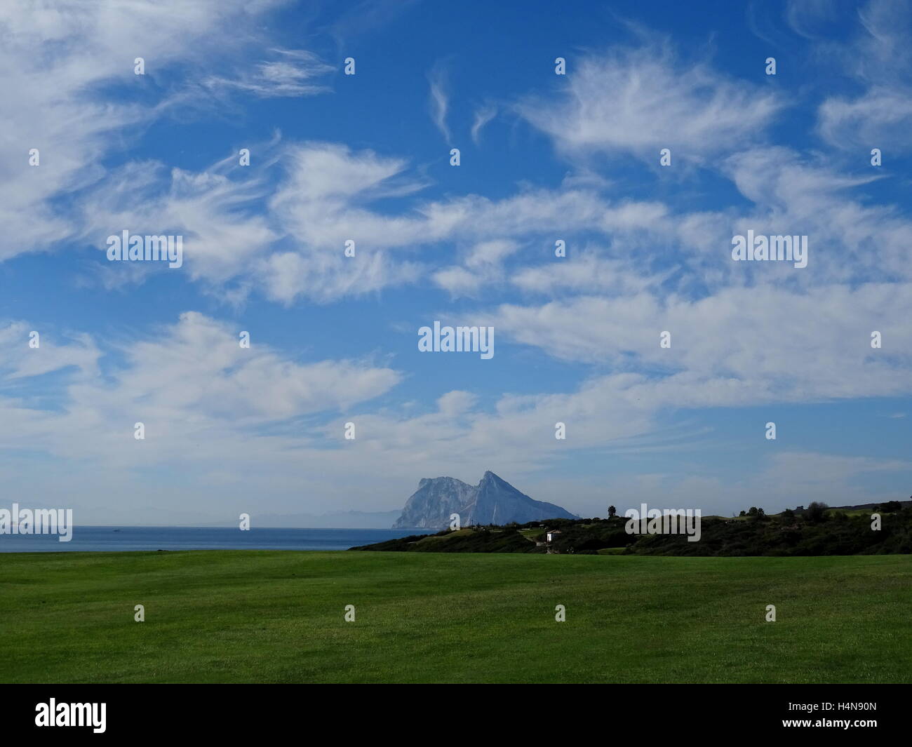 Gibraltar viewed across the sea from southern Spain Stock Photo