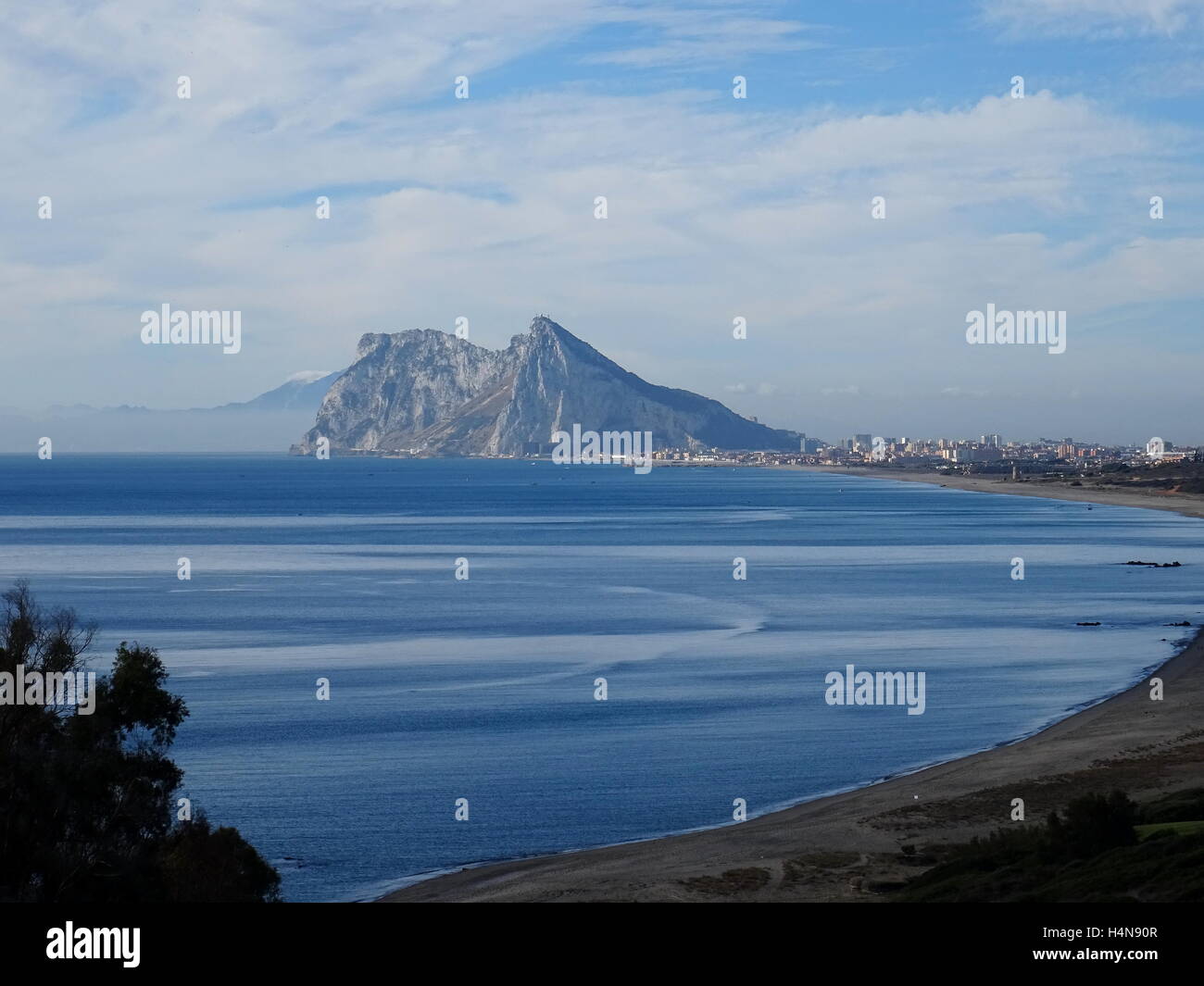 Gibraltar viewed across the sea from southern Spain with Africa in the