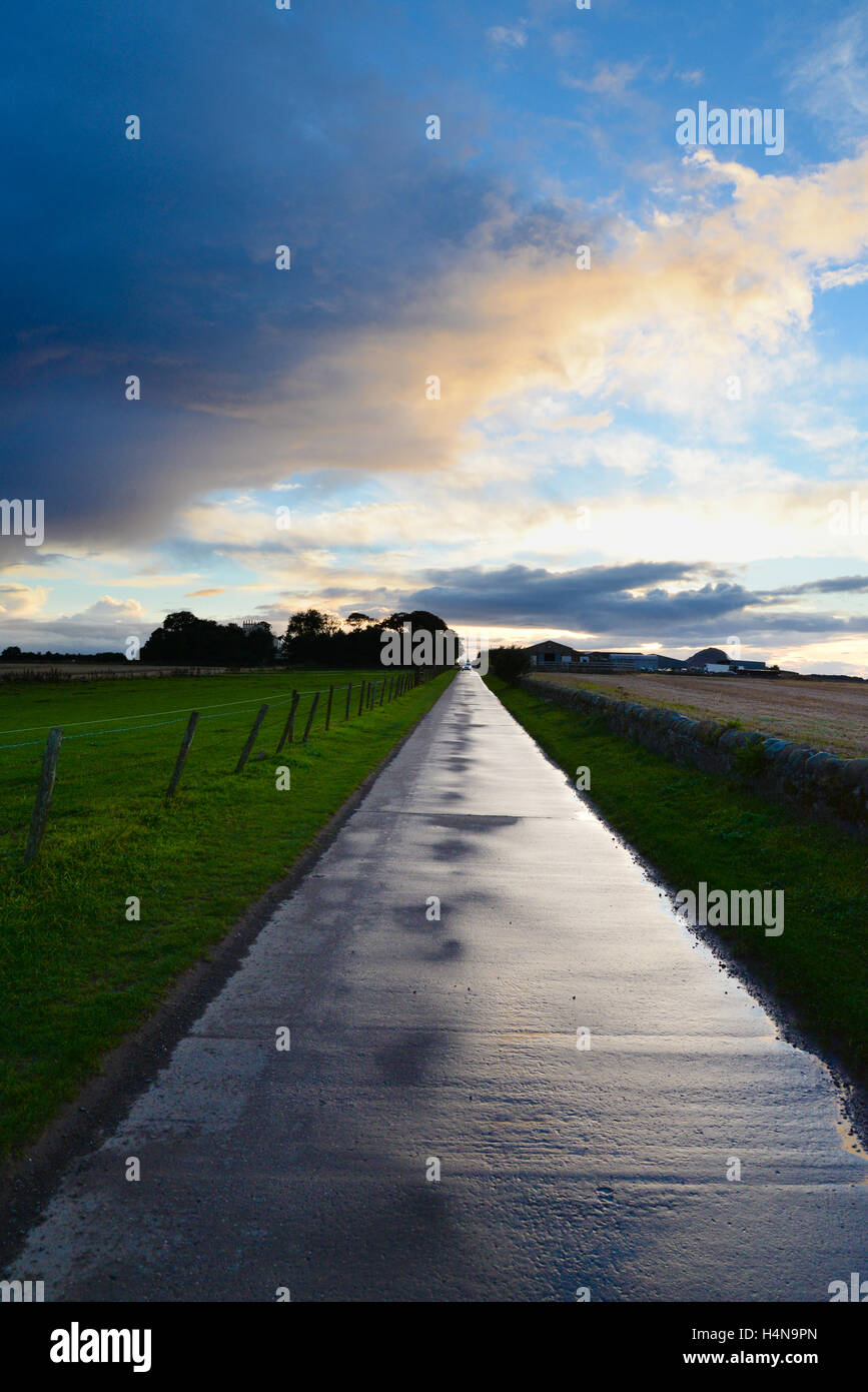 Single track road leading into the distance. Stock Photo