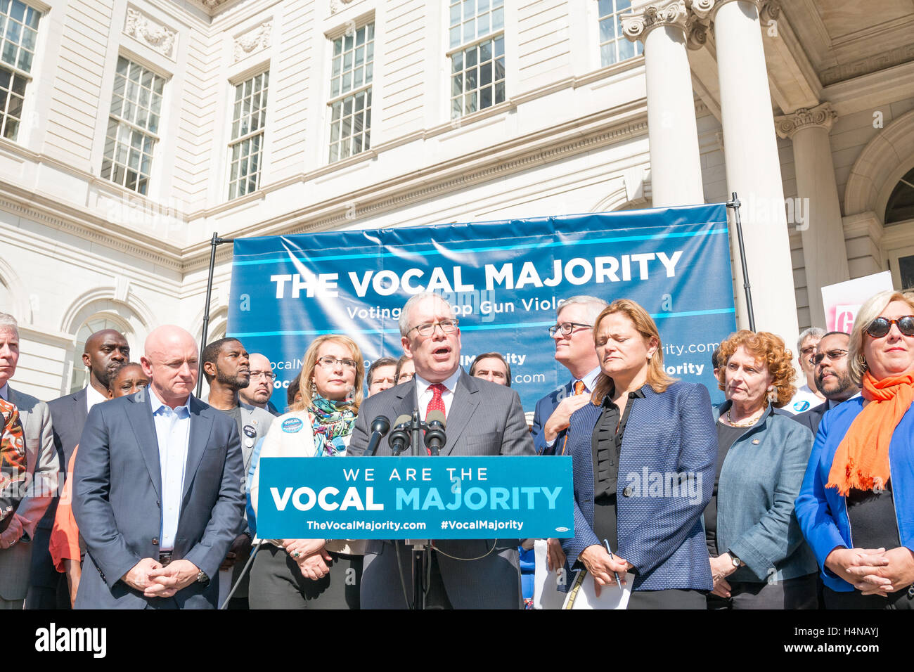 New York, United States. 17th Oct, 2016. NYC Comptroller Scott Stringer speaks at the rally. A rally for gun law reform was held on the steps of New York City's City Hall as part of a 42-day, 14-state 'Vocal Majority' bus tour by Americans for Responsible Solutions PAC Co-founders Former Senator Gabby Giffords and former NASA astronaut Mark Kelly accompanied by NYC elected officials and First Lady Chirlaine McCray. Credit:  Albin Lohr-Jones/Pacific Press/Alamy Live News Stock Photo