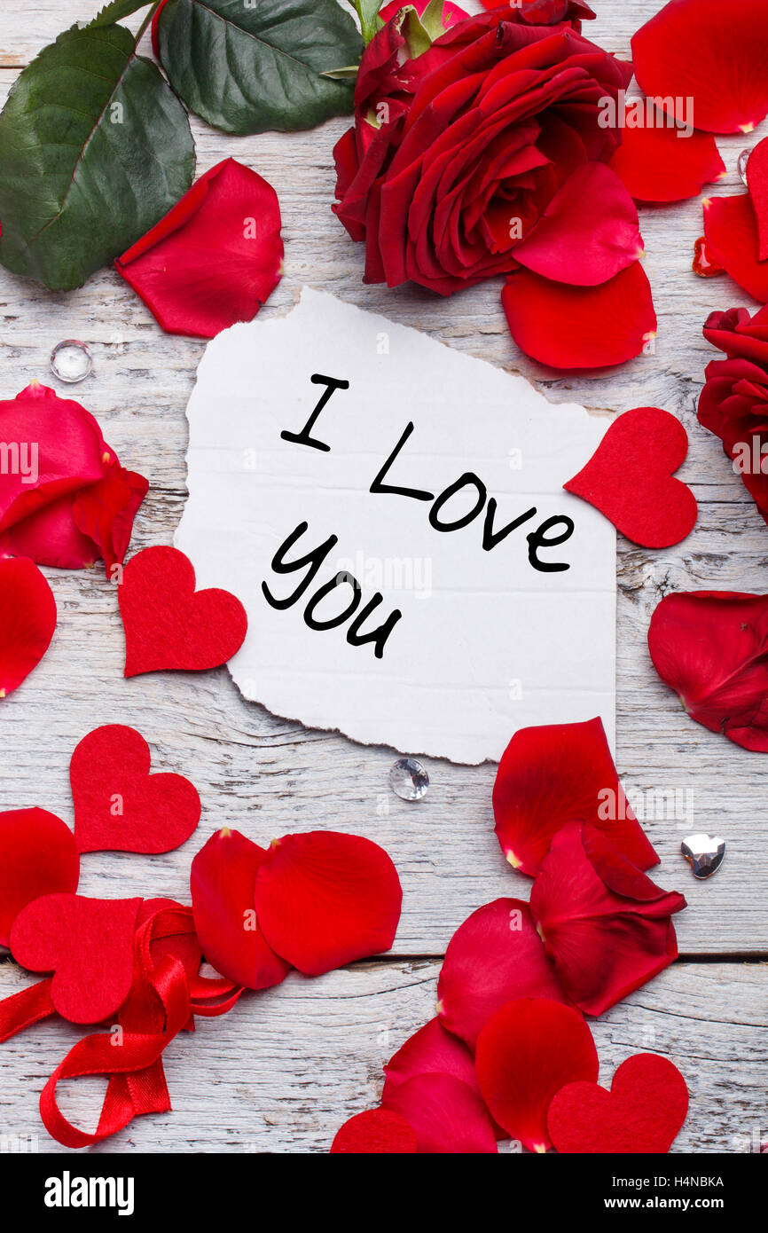 cards images u love love card Stock with Photo I you petals board on wooden