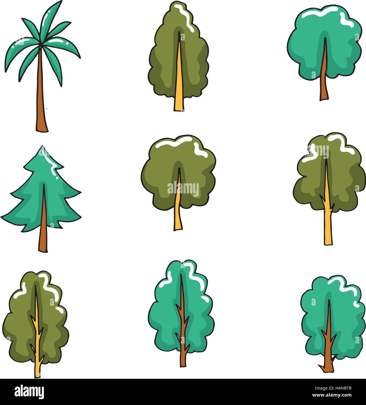 Doodle of vector flat tree set Stock Vector Image & Art - Alamy
