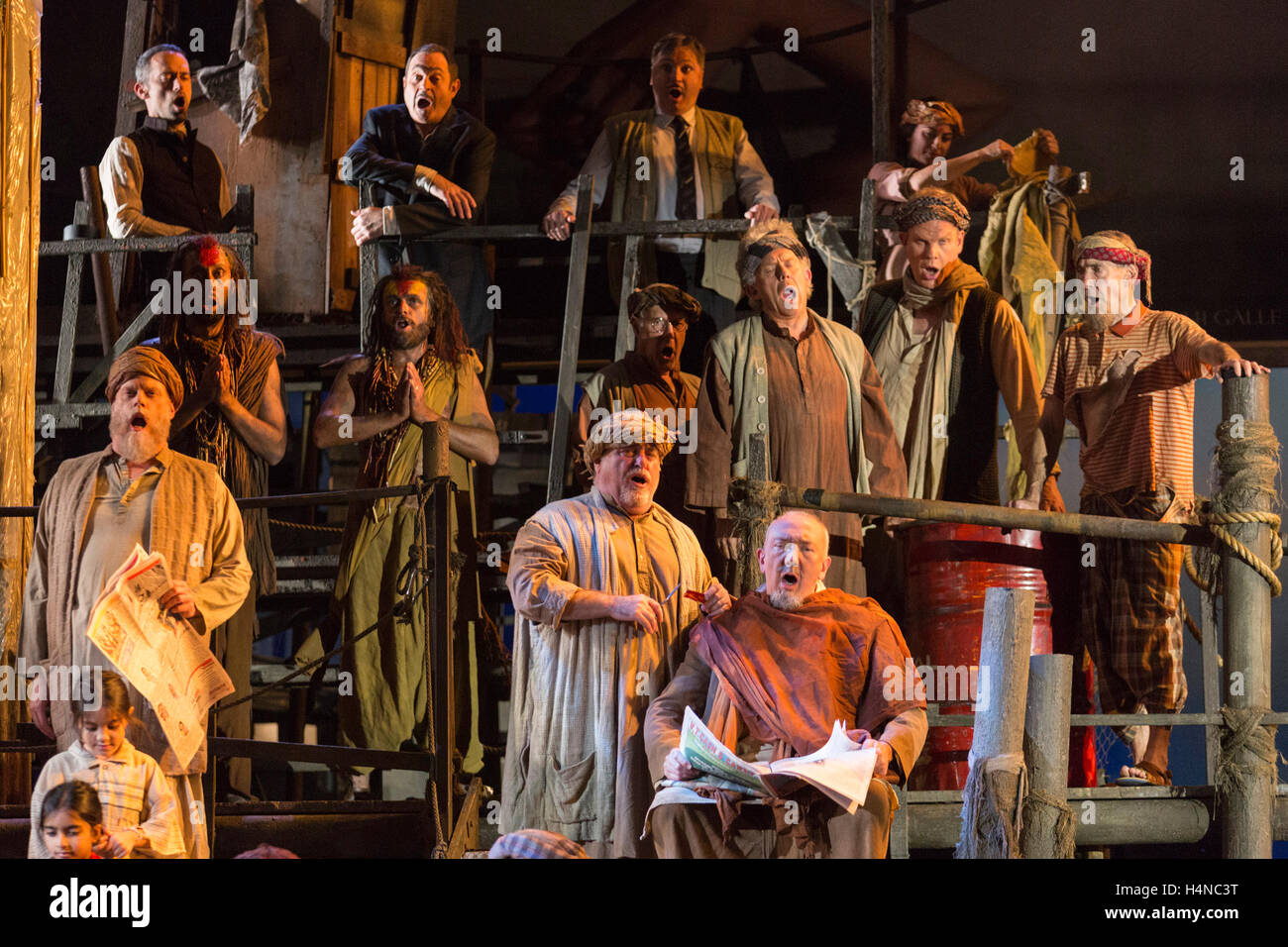 London, UK. 18 October 2016. Pictured: member of the chorus. Penny Woolcock's production of The Pearl Fishers by Georges Bizet returns to the ENO with 10 performances from 19 October to 2 December 2016. With Jacques Imbrailo as Zurga, Robert McPherson as Nadir, Claudia Boyle as Leila and James Creswell as Nourabad. Set design by Dick Bird, conductor Roland Böer. Stock Photo