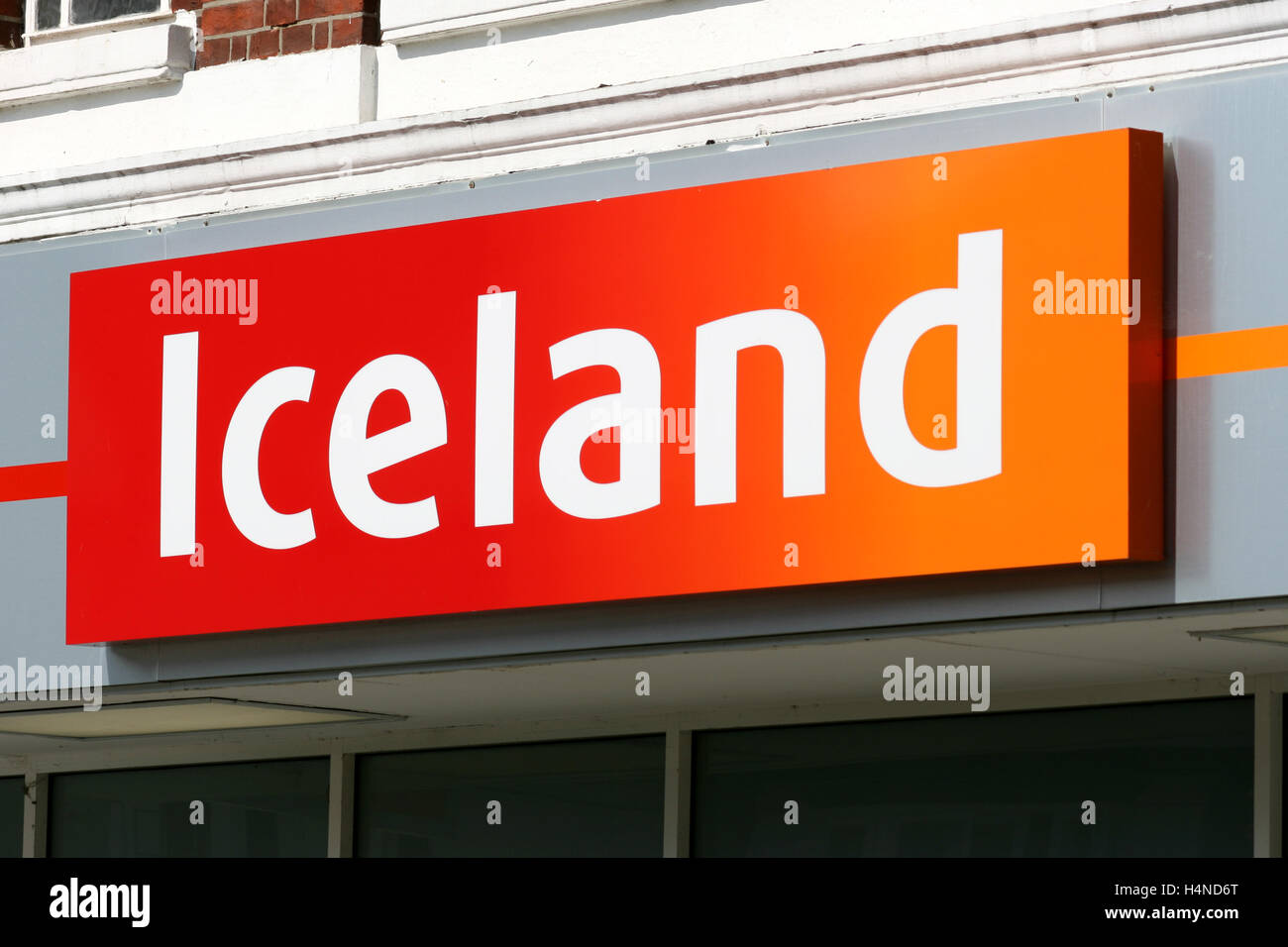 Iceland food shop sign in Braintree, Essex, England Stock Photo