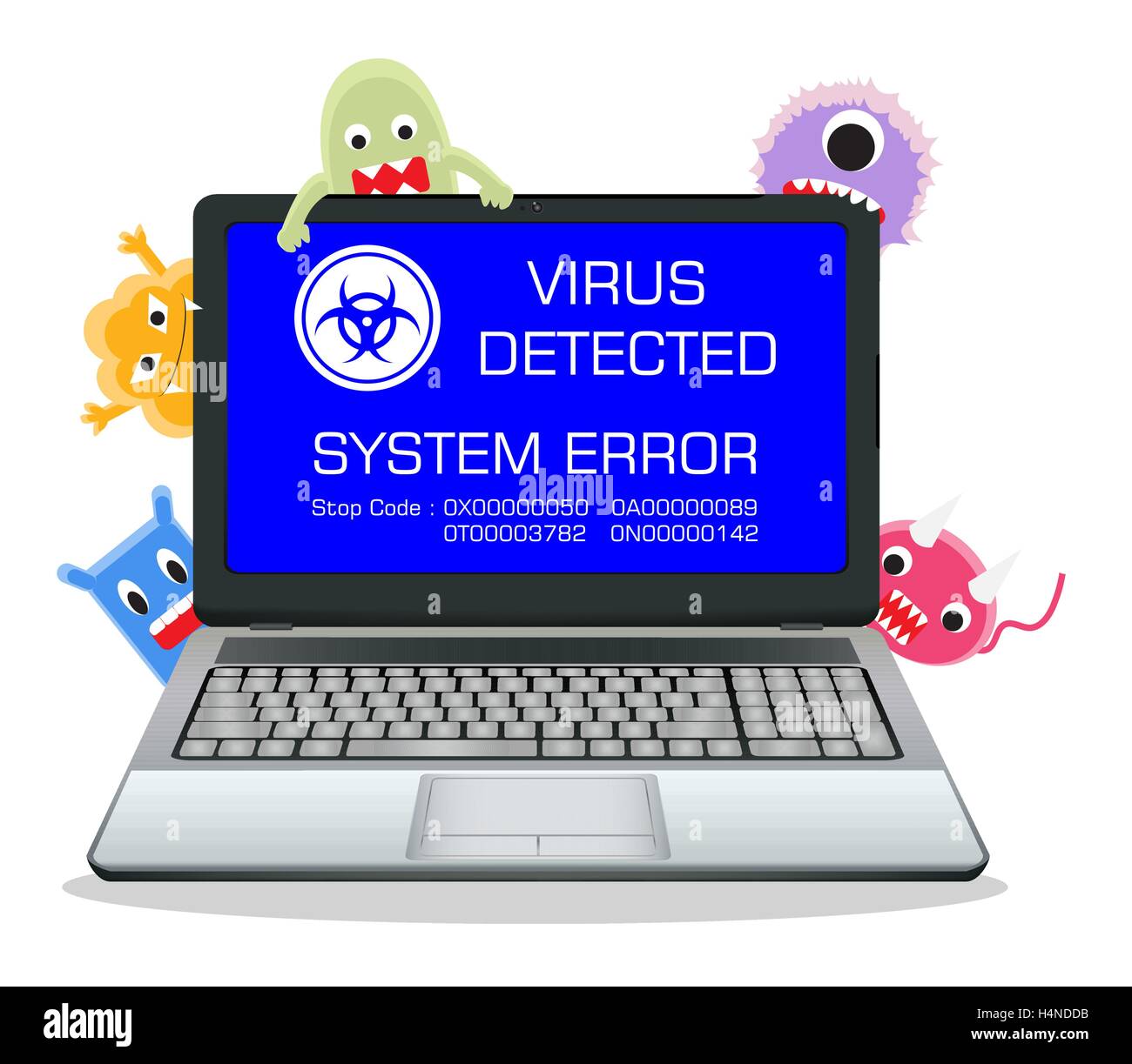 laptop error screen with cartoon virus Stock Vector Image & Art - Alamy