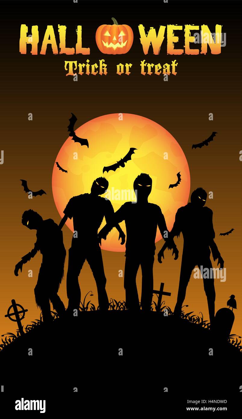halloween zombies in a graveyard Stock Vector
