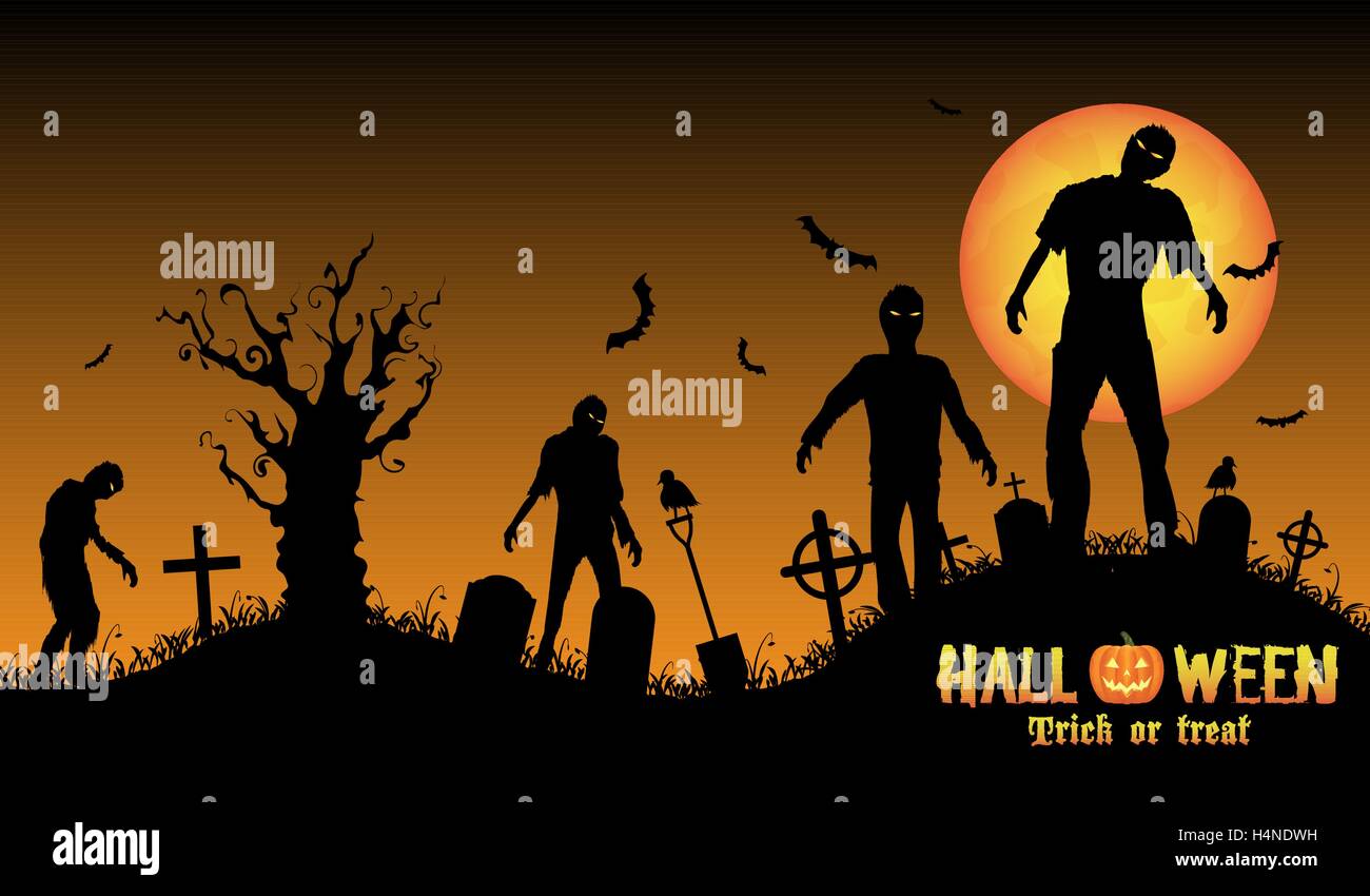 halloween zombies in a graveyard Stock Vector