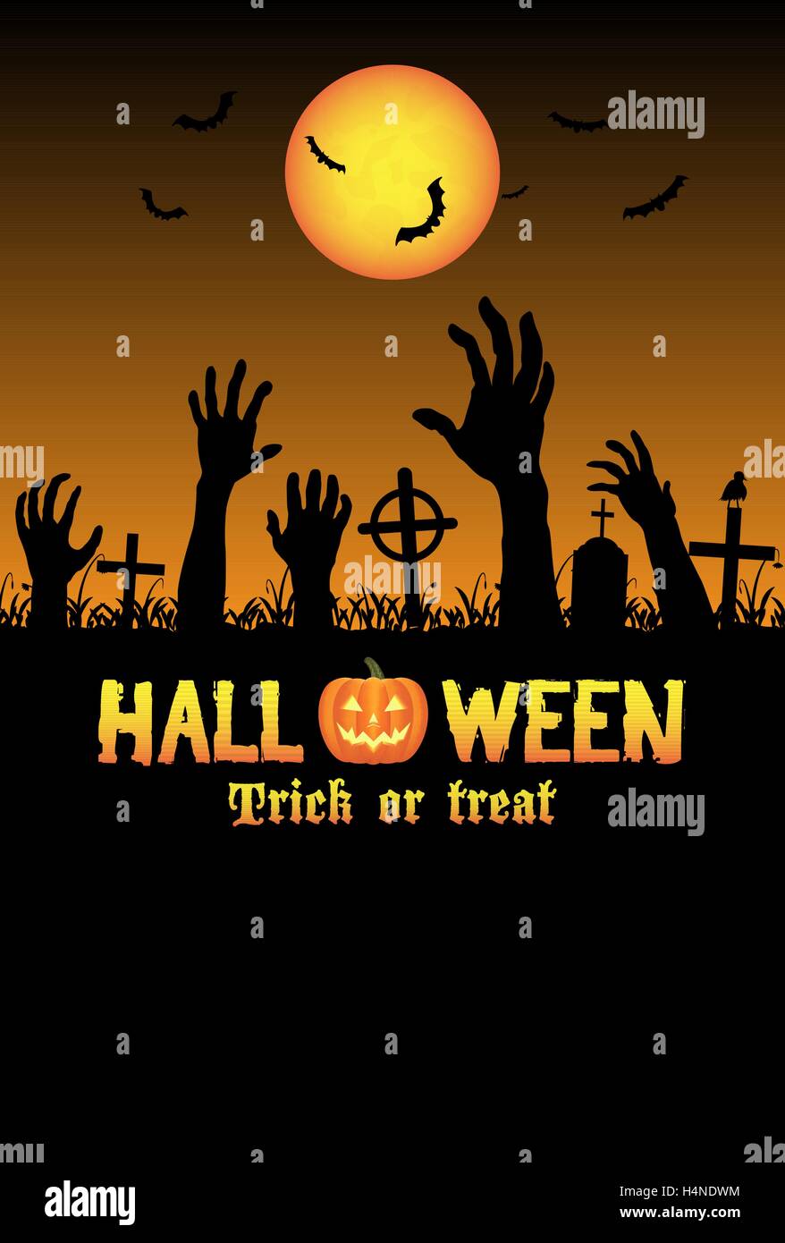 halloween zombies hand in a graveyard Stock Vector