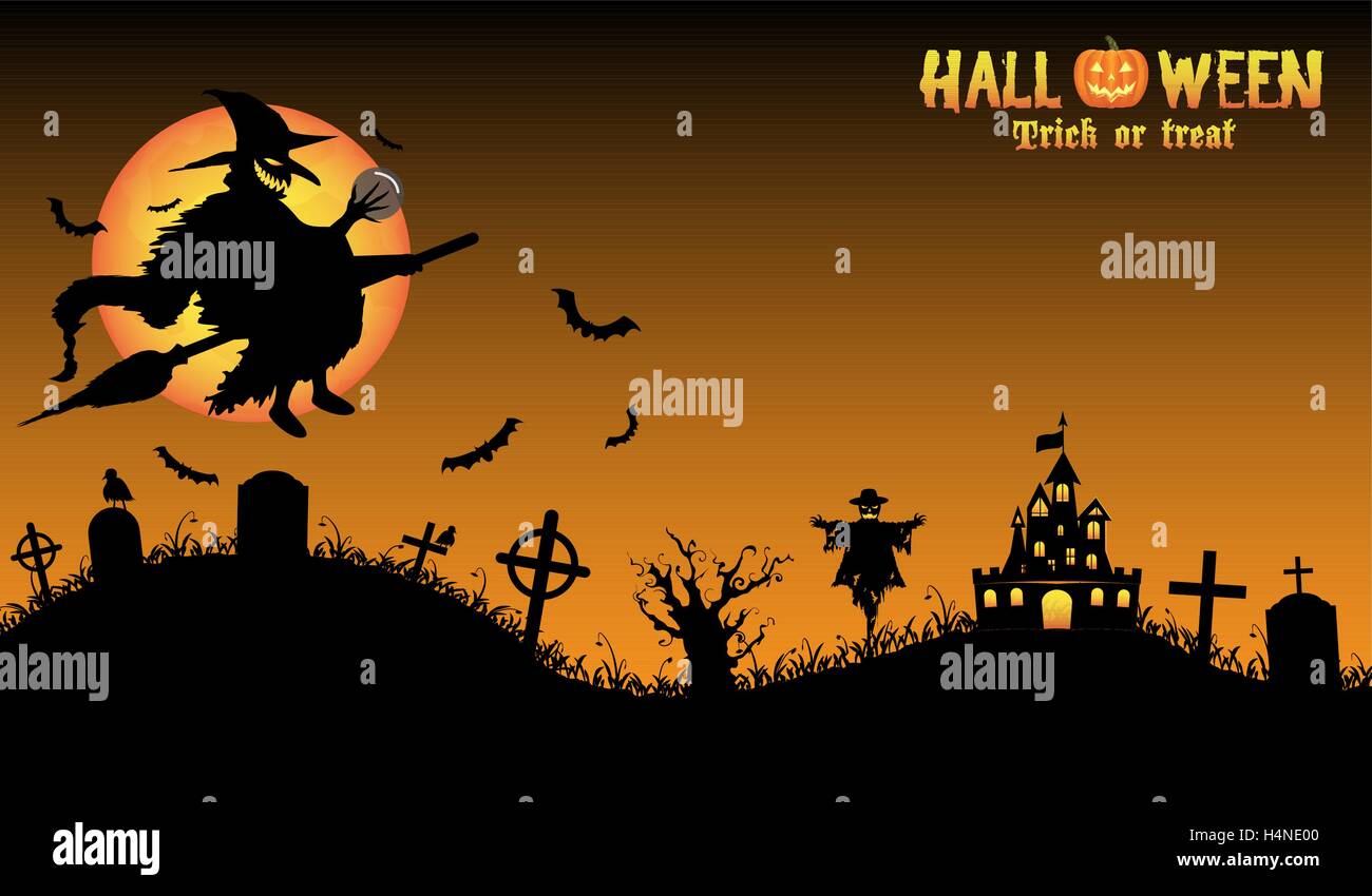 witch with halloween background Stock Vector Image & Art - Alamy