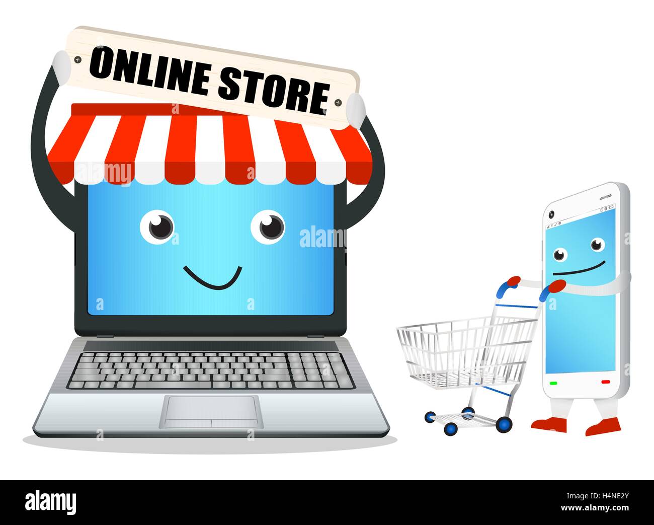 laptop online store with smart phone and shopping cart Stock Vector
