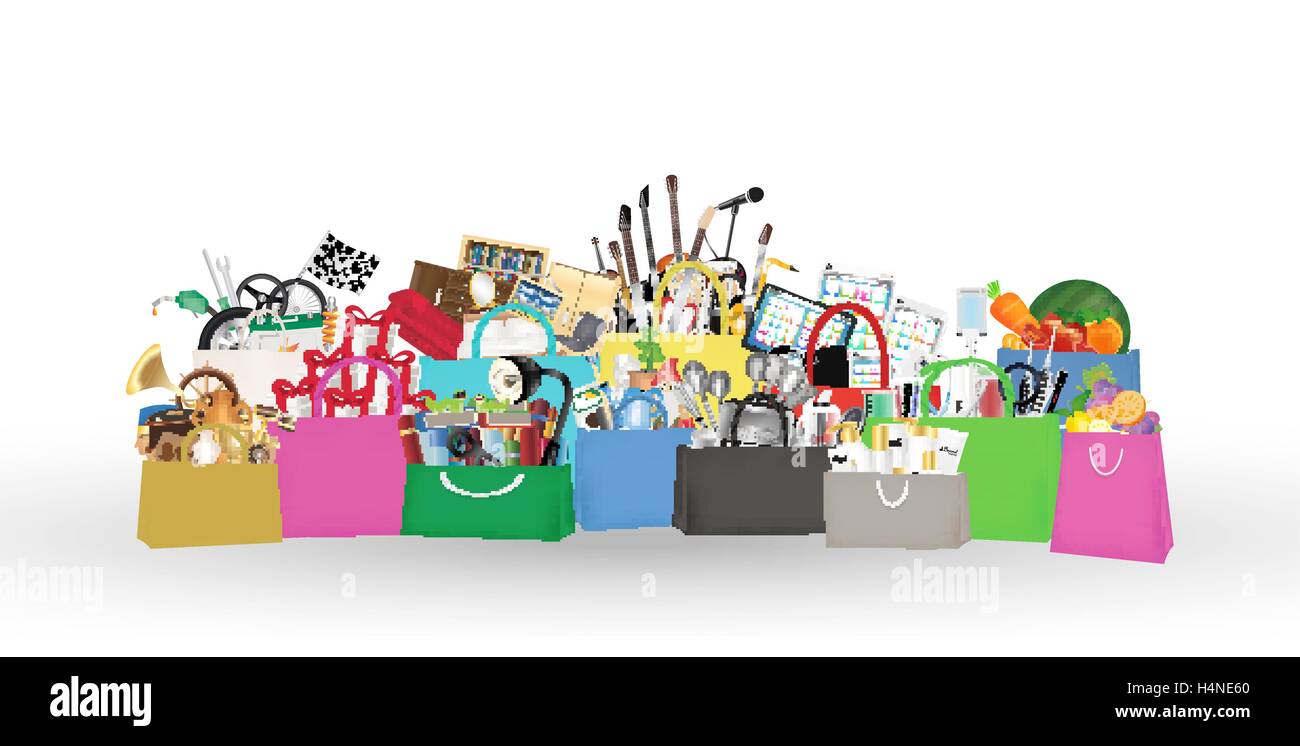 Shopping bags with many object inside Stock Vector