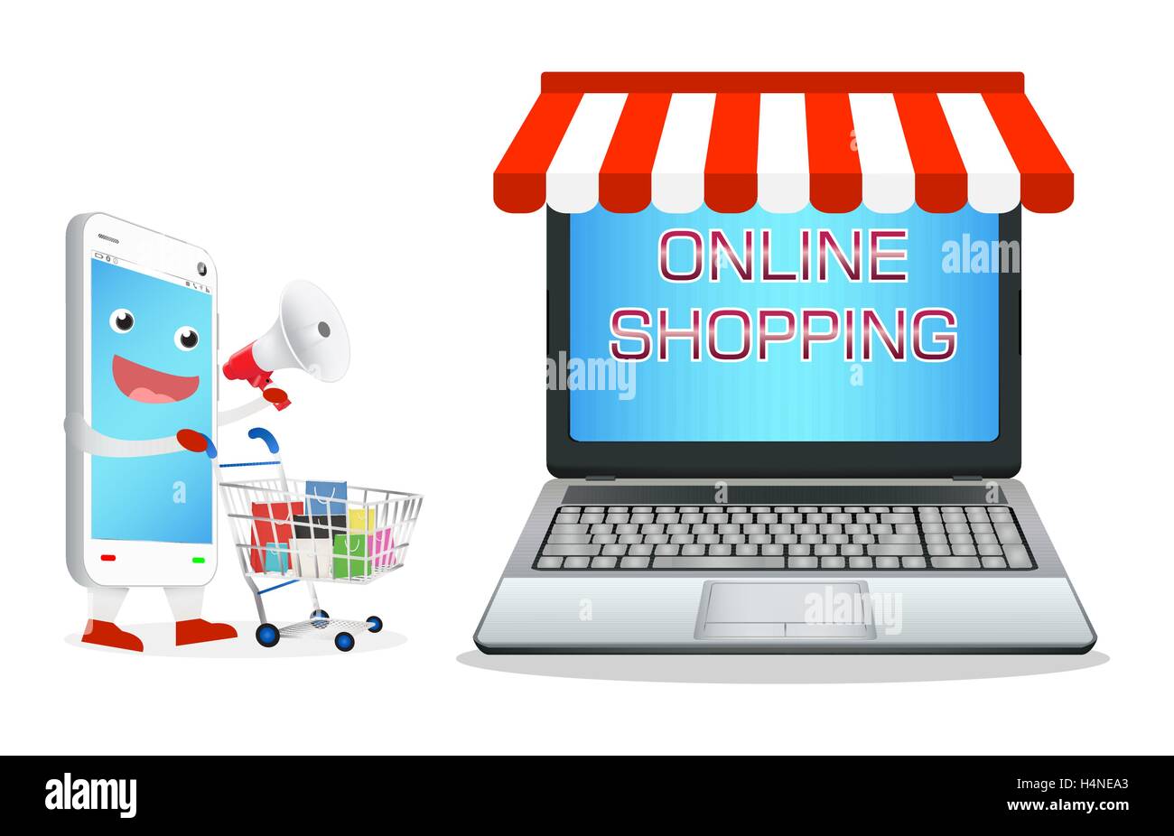 smartphone cartoon shopping at laptop online store Stock Vector Image & Art  - Alamy