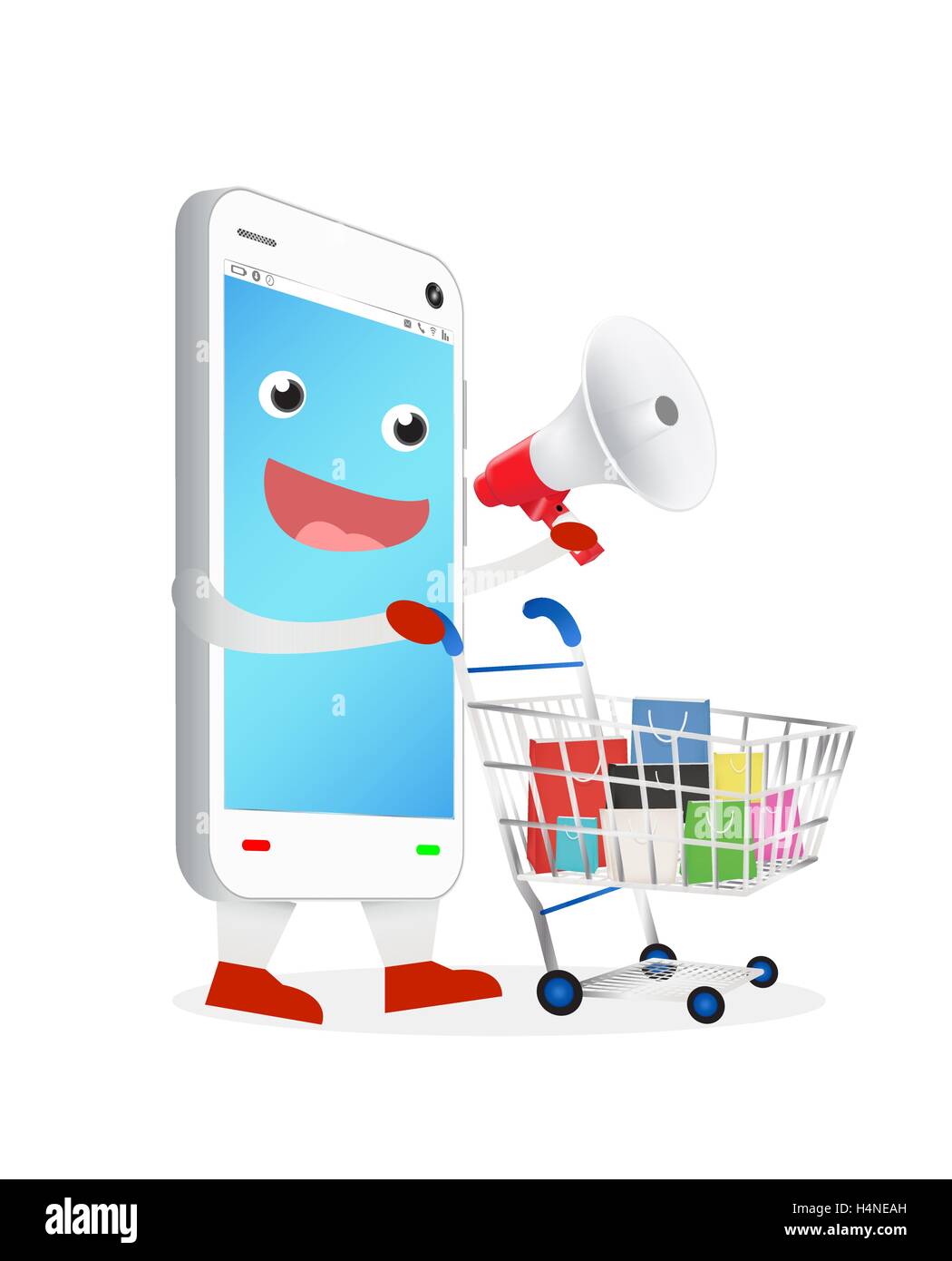 smartphone cartoon with megaphone and shopping cart Stock Vector Image ...