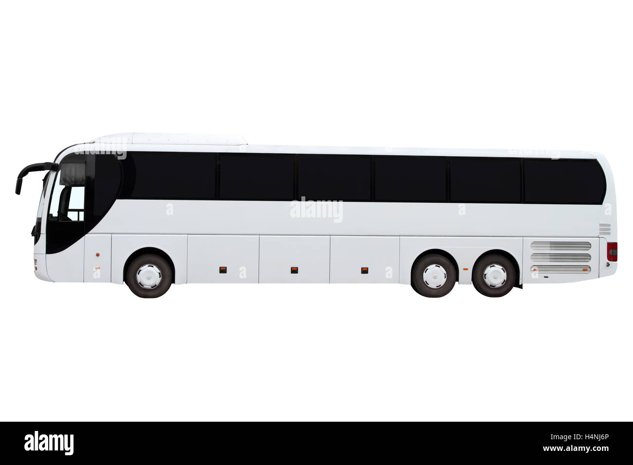 Modern three-axle bus isolated on white background. Stock Photo