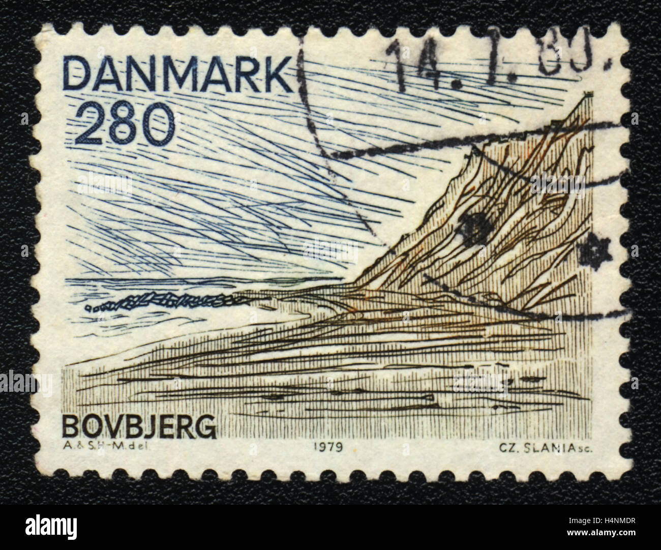 A postage stamp printed in Denmark 1979, shows View of the sea, Bovbjerg, 1980 Stock Photo