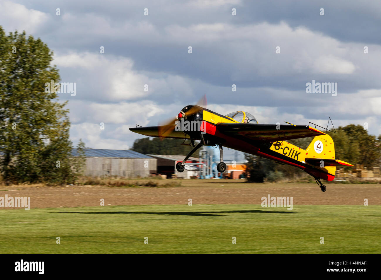 Yakovlev Yak-55 G-CIIK in flight taking-off at Breighton Airfield Stock Photo