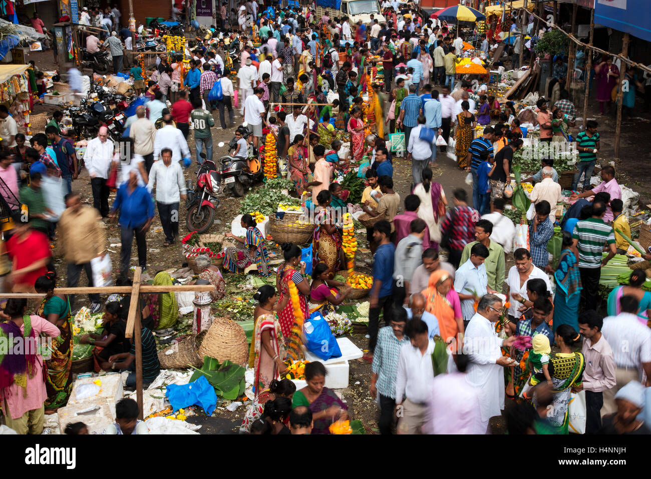 The image of Dussera festival crowd at Flower market at Dadar  Mumbai ; Maharashtra ; India Stock Photo