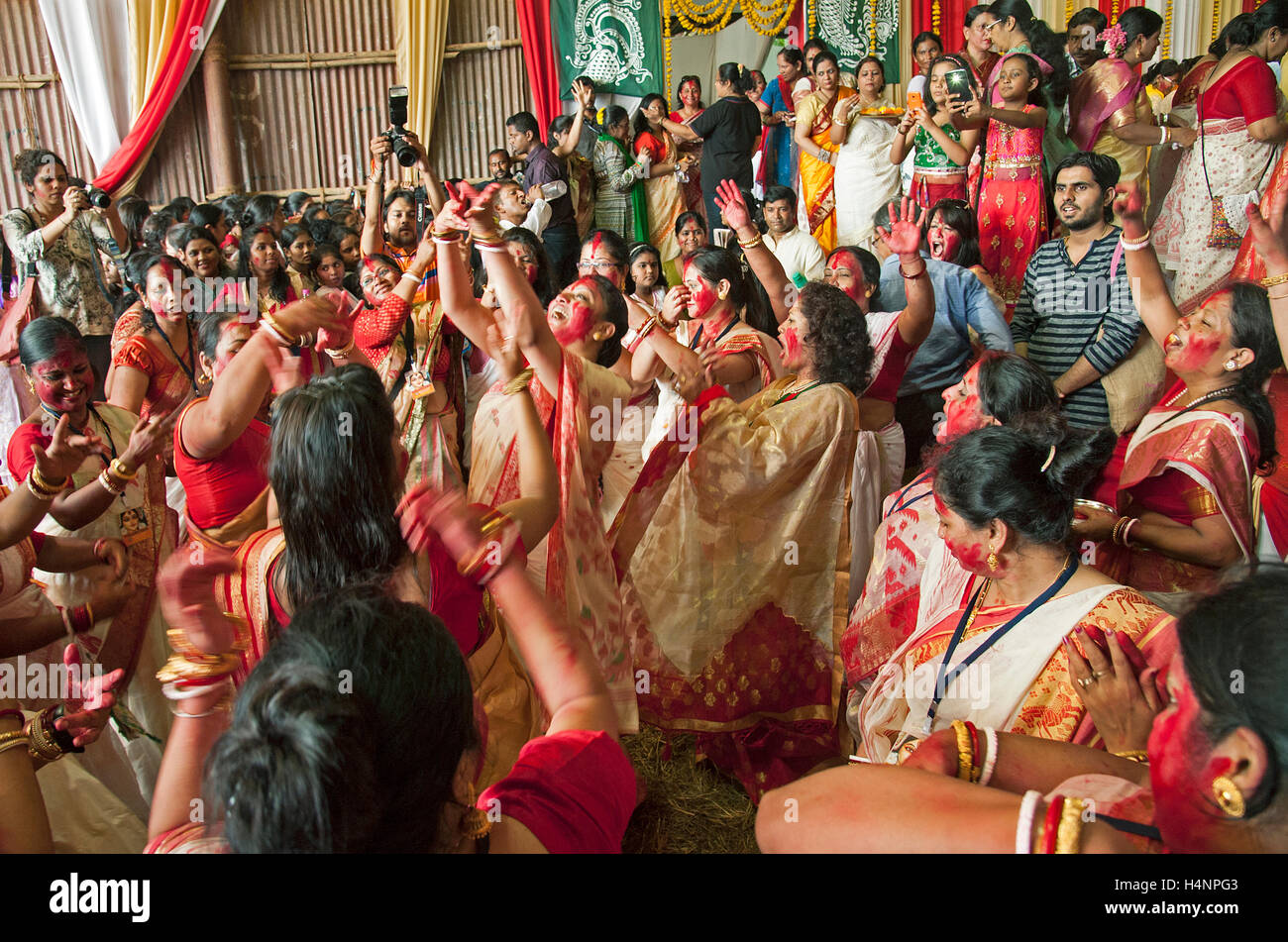 The image of Married Bengali women dance with drum beat at the end of