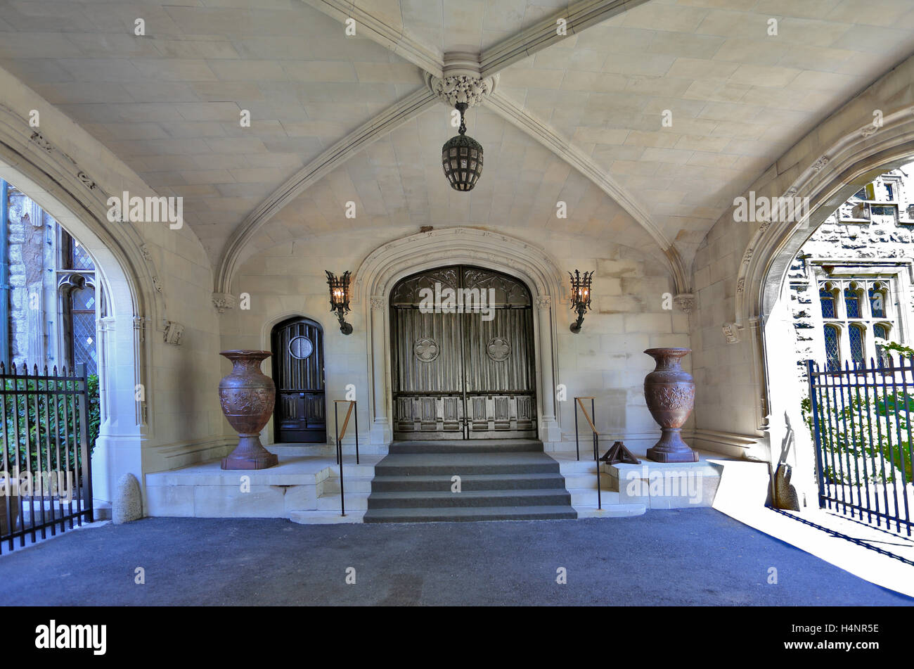 Main entrance to Hempstead House on the gold coast estate of Samuel Guggenheim Sands Point Long Island New York Stock Photo