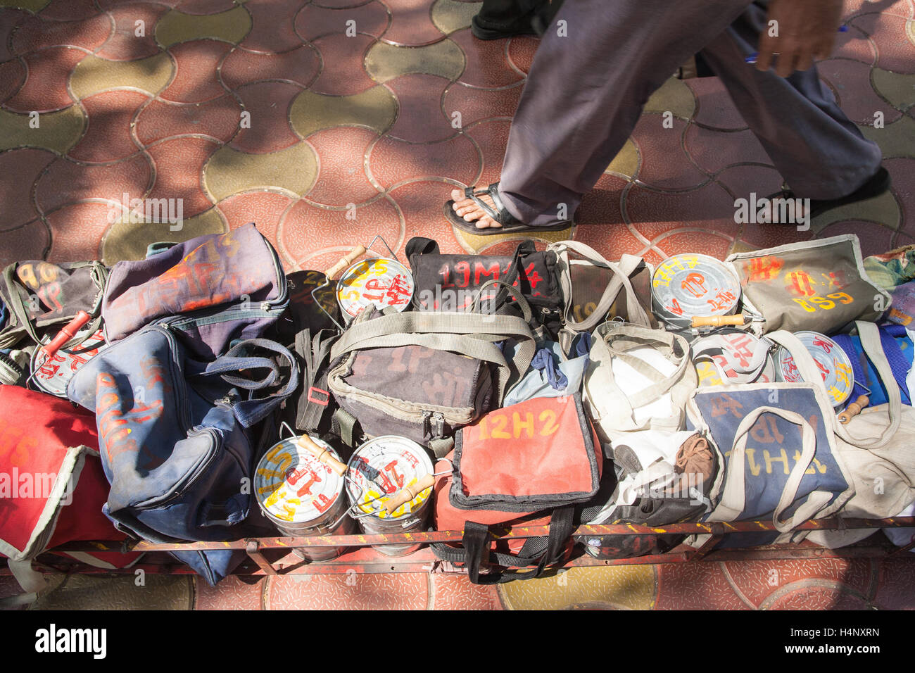 Dabbawalla. Tiffin lunch box system of food deliveries in Mumbai,Bombay