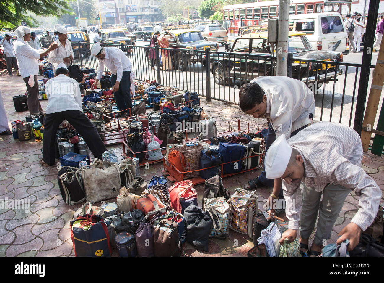 Dabbawalla. Tiffin lunch box system of food deliveries in Mumbai,Bombay