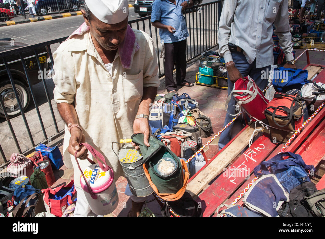 Dabbawalla. Tiffin lunch box system of food deliveries in Mumbai,Bombay