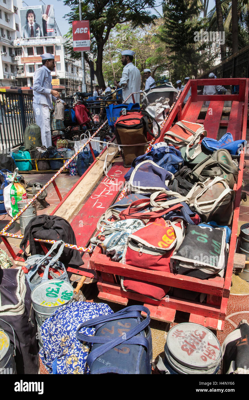 Dabbawalla. Tiffin lunch box system of food deliveries in Mumbai,Bombay