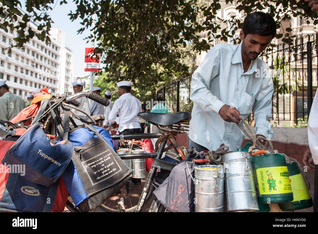 Dabbawalla. Tiffin lunch box system of food deliveries in Mumbai,Bombay