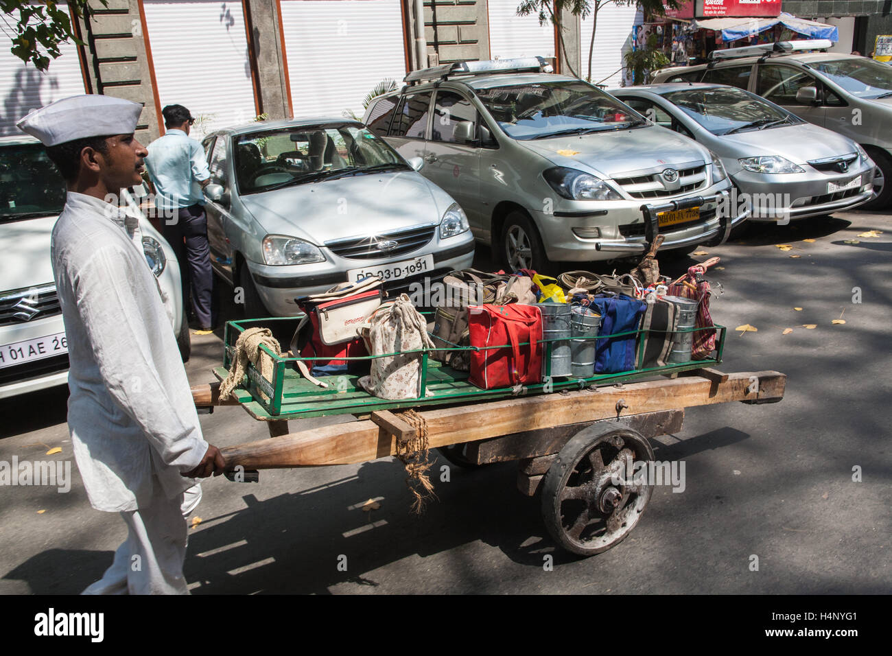 Dabbawalla. Tiffin lunch box system of food deliveries in Mumbai,Bombay