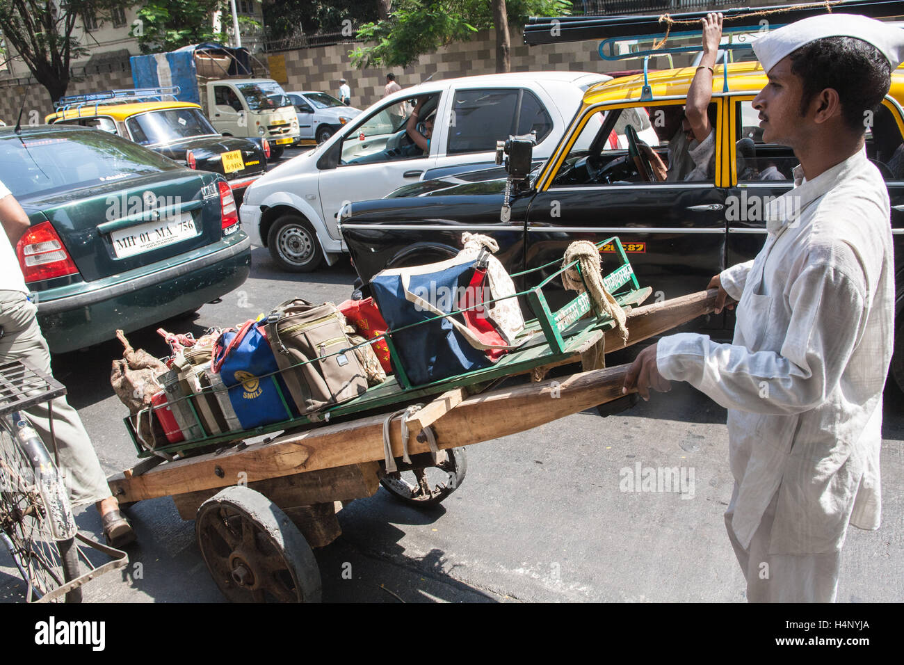 Dabbawalla. Tiffin lunch box system of food deliveries in Mumbai,Bombay
