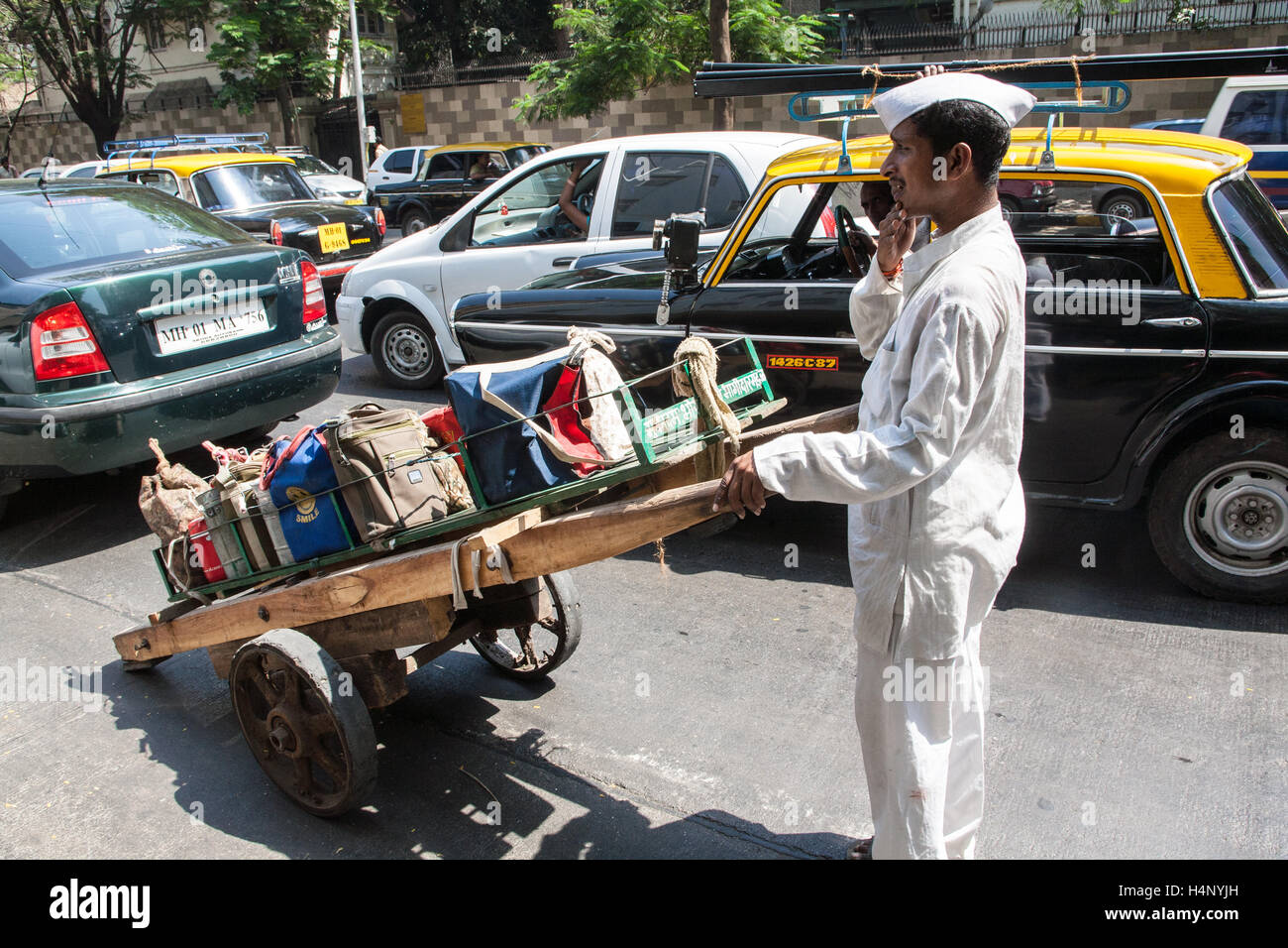 Dabbawalla. Tiffin lunch box system of food deliveries in Mumbai,Bombay