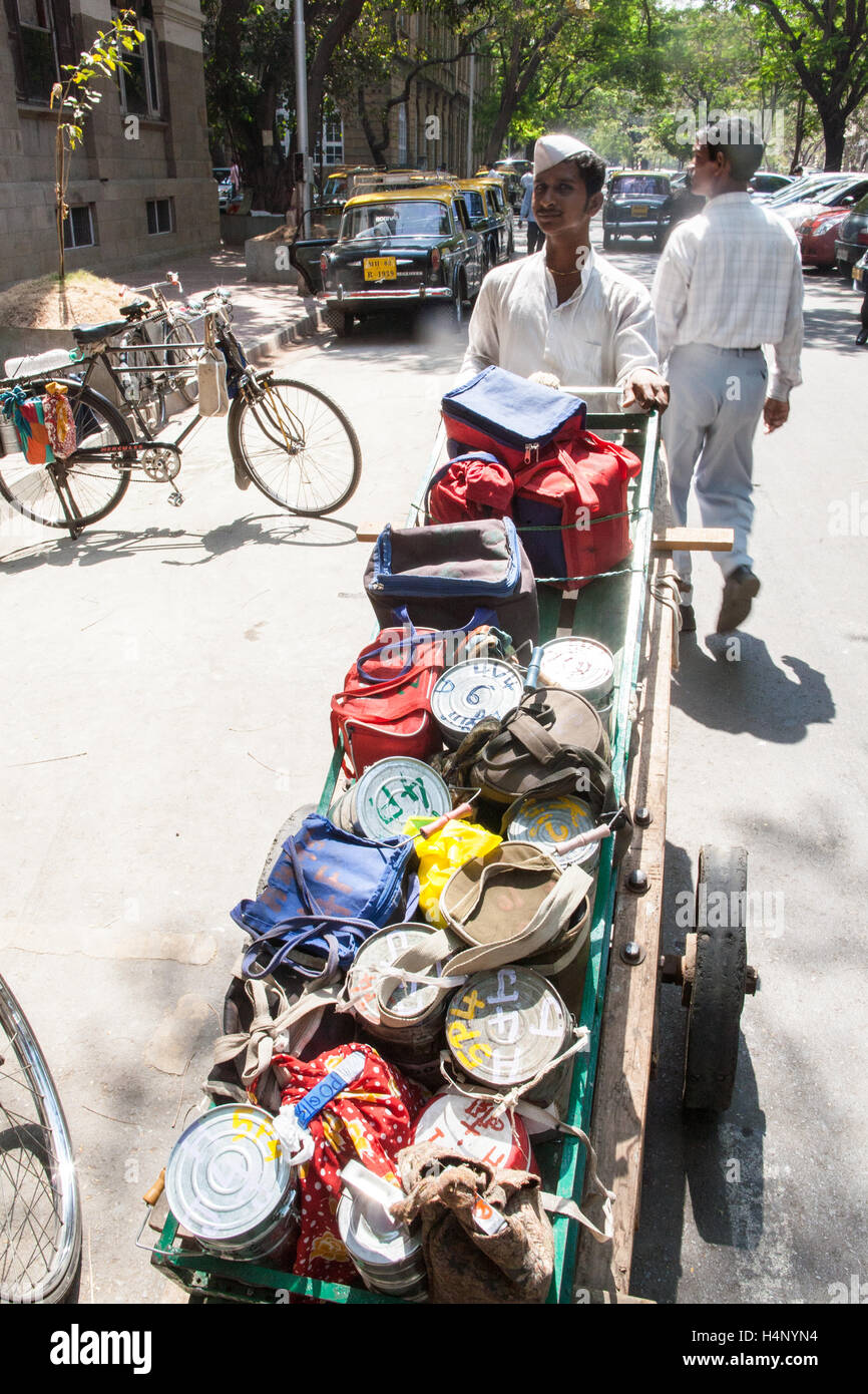 Dabbawalla. Tiffin lunch box system of food deliveries in Mumbai,Bombay