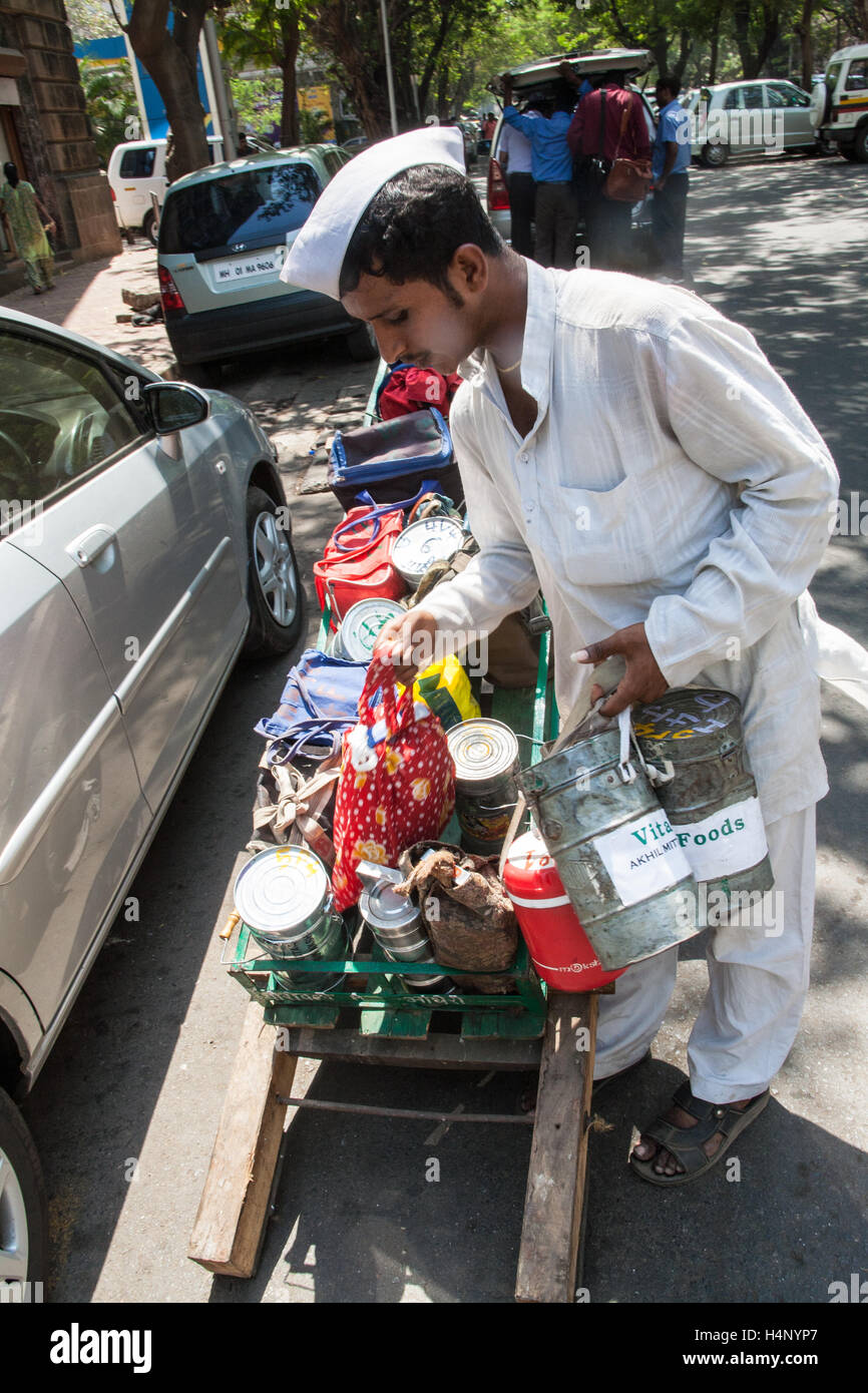 Dabbawalla. Tiffin lunch box system of food deliveries in Mumbai,Bombay