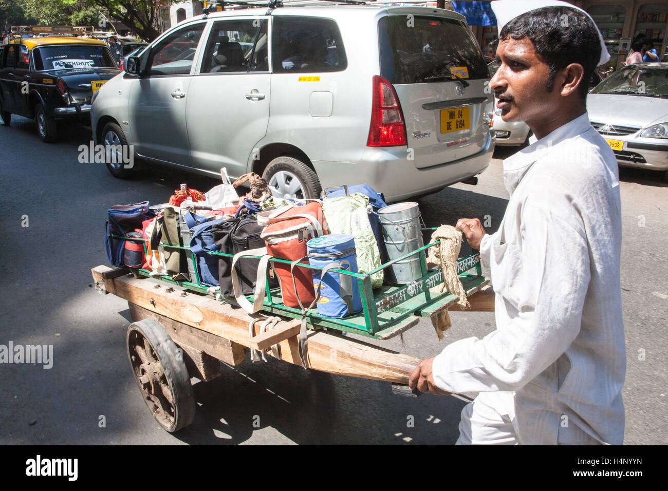 Dabbawalla. Tiffin lunch box system of food deliveries in Mumbai,Bombay