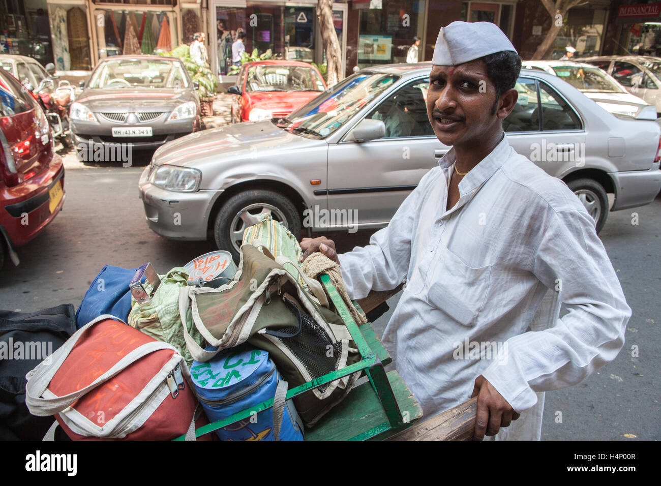 Dabbawalla. Tiffin lunch box system of food deliveries in Mumbai,Bombay