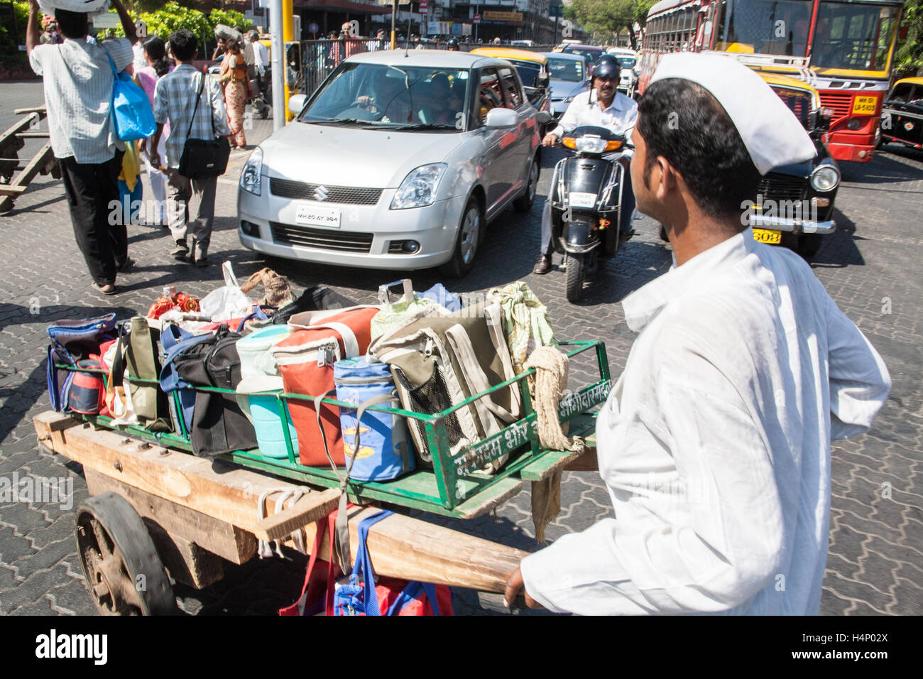 Dabbawalla. Tiffin lunch box system of food deliveries in Mumbai,Bombay