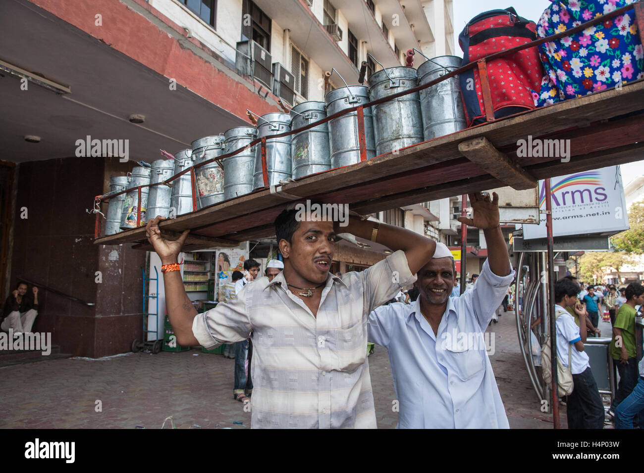 Dabbawalla. Tiffin lunch box system of food deliveries in Mumbai,Bombay