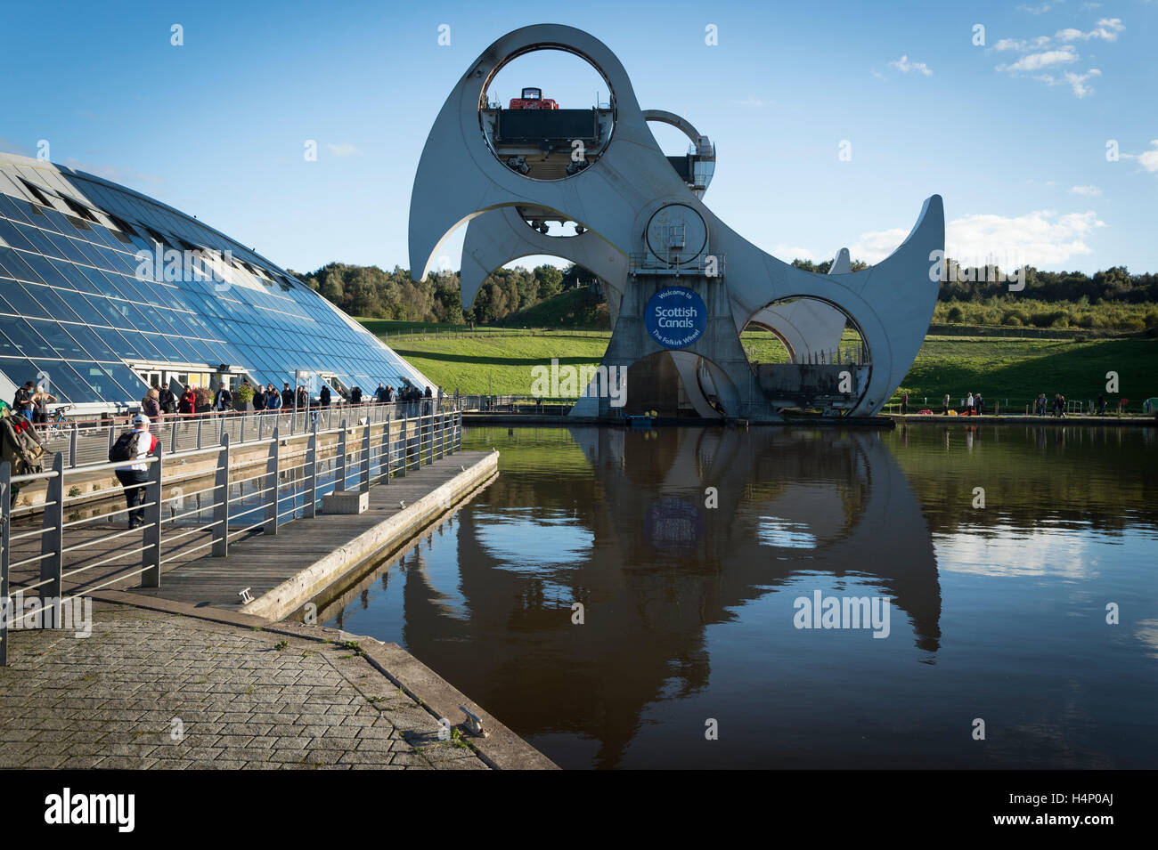 The Falkirk Wheel on the Forth and Clyde Canal, Falkirk, Stirlingshire, Scotland. Stock Photo